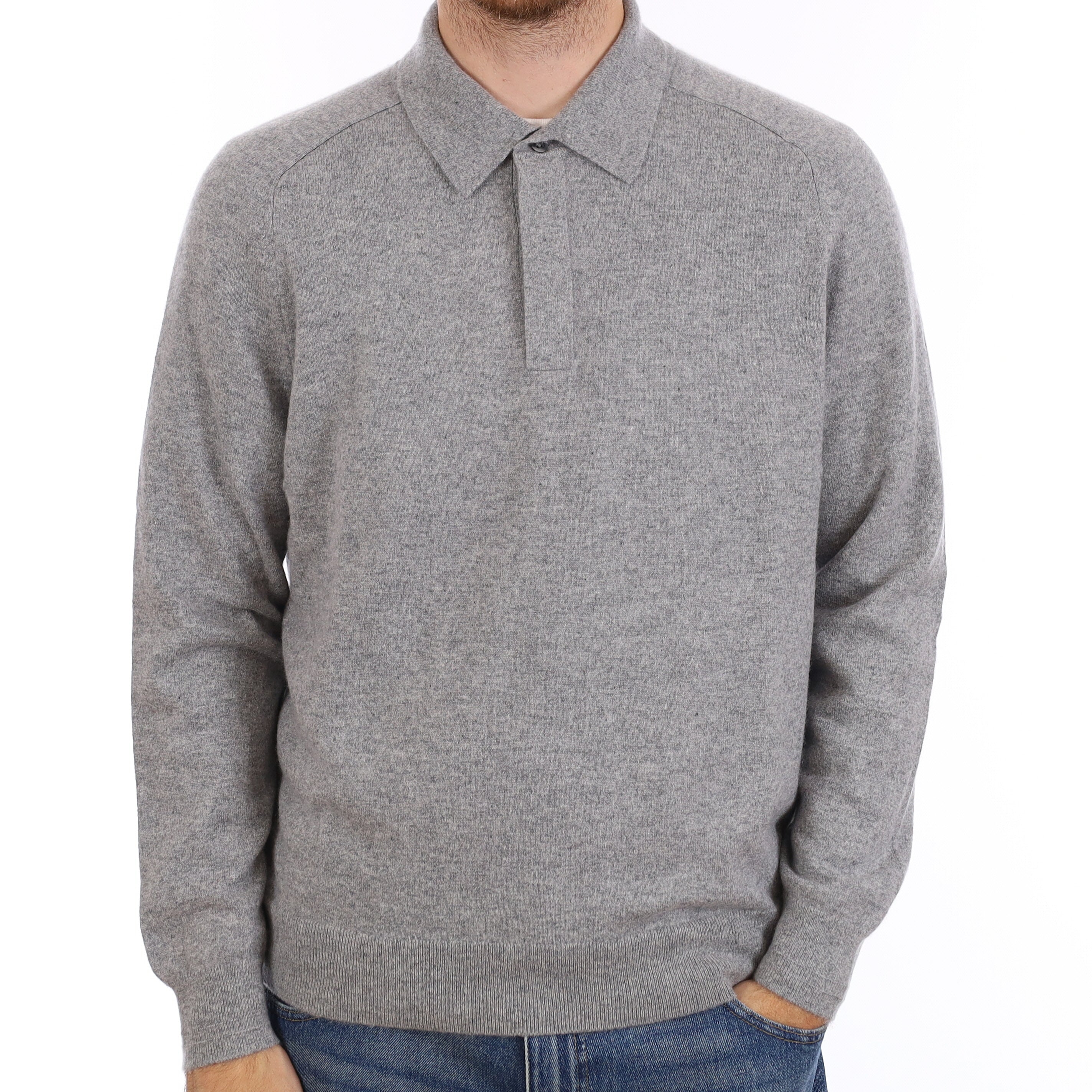 Men's Smoke Grey Cashmere Collared Quarter Button Jumper Large