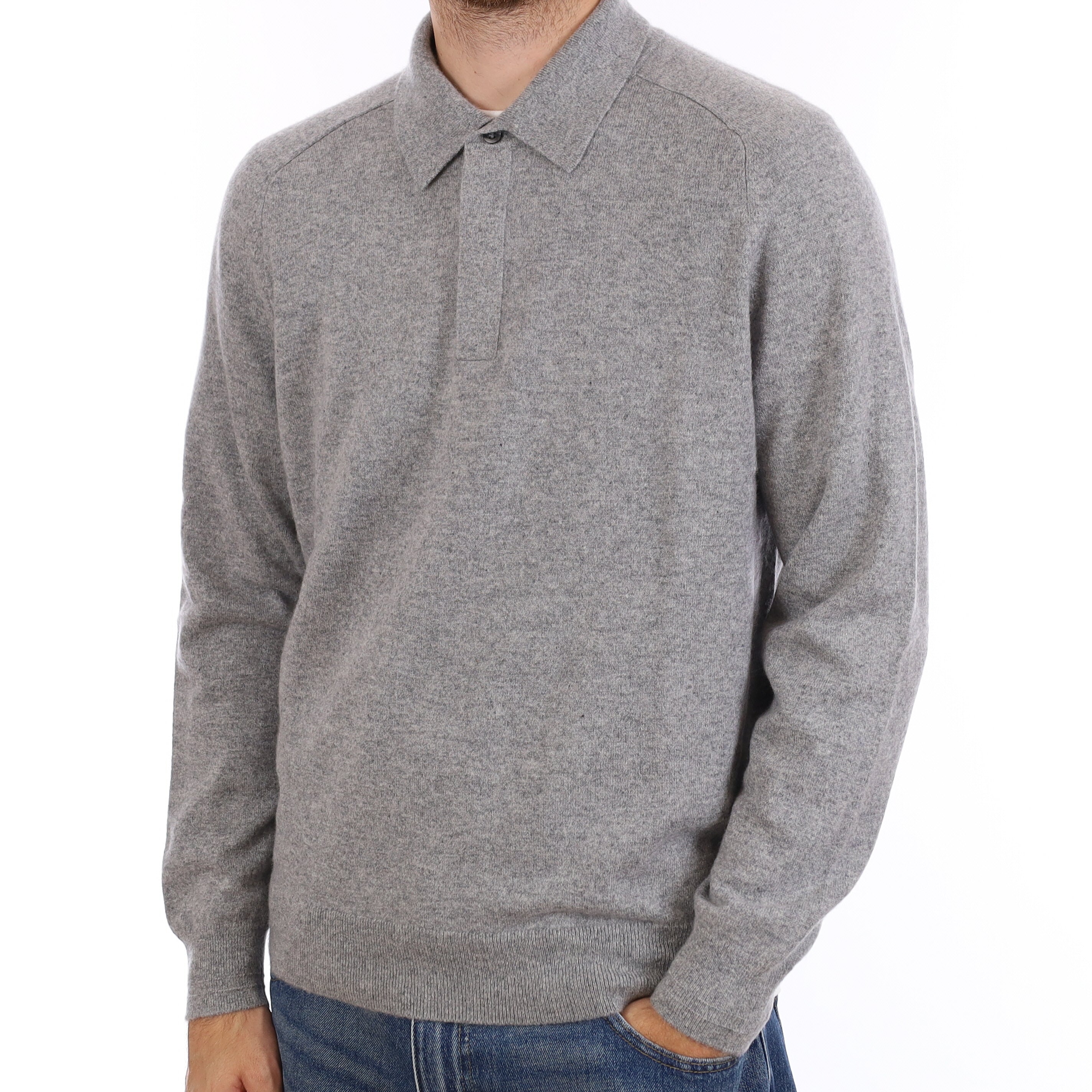 Men's Smoke Grey Cashmere Collared Quarter Button Jumper Large