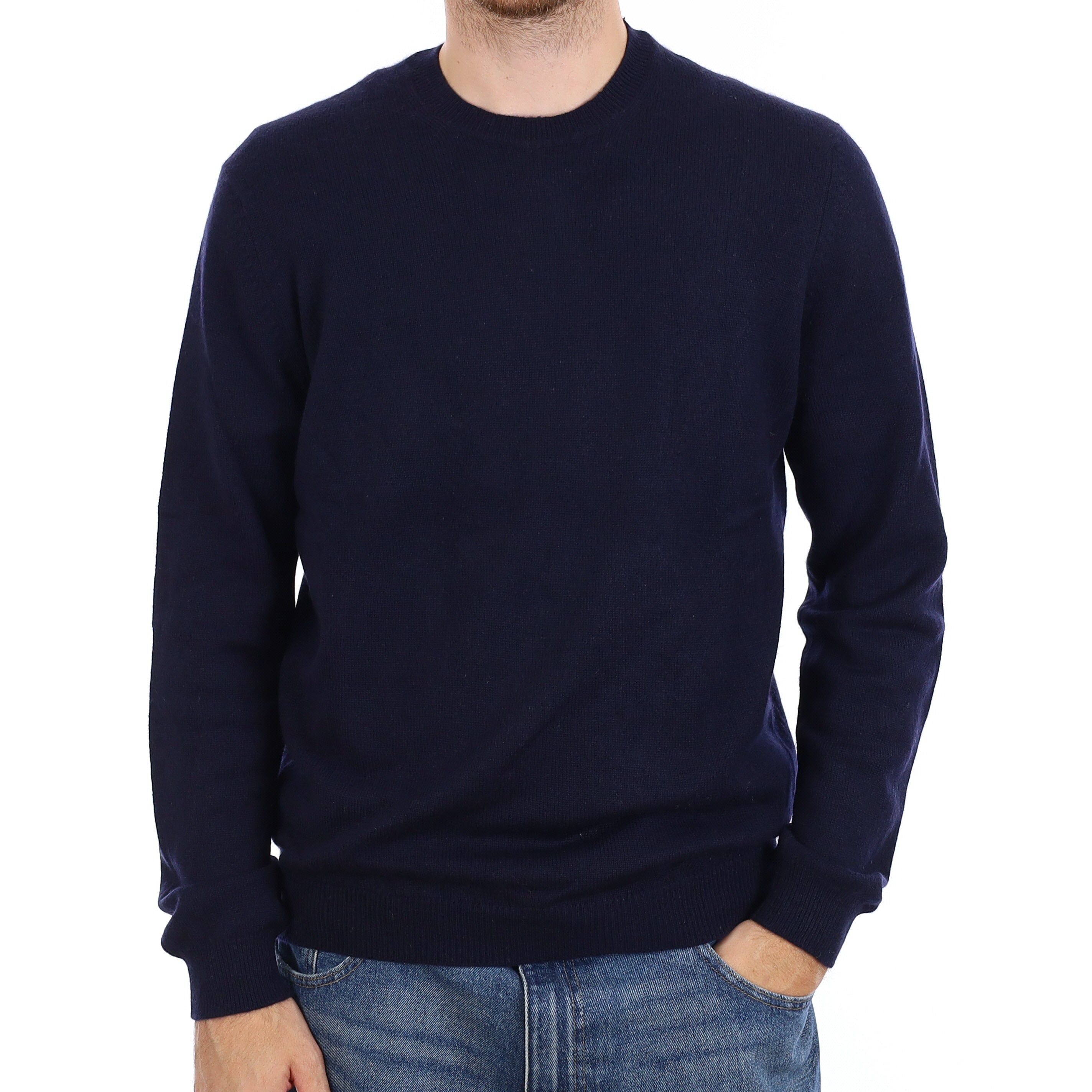 Men's Dark Navy Cashmere Crew Neck Jumper Large