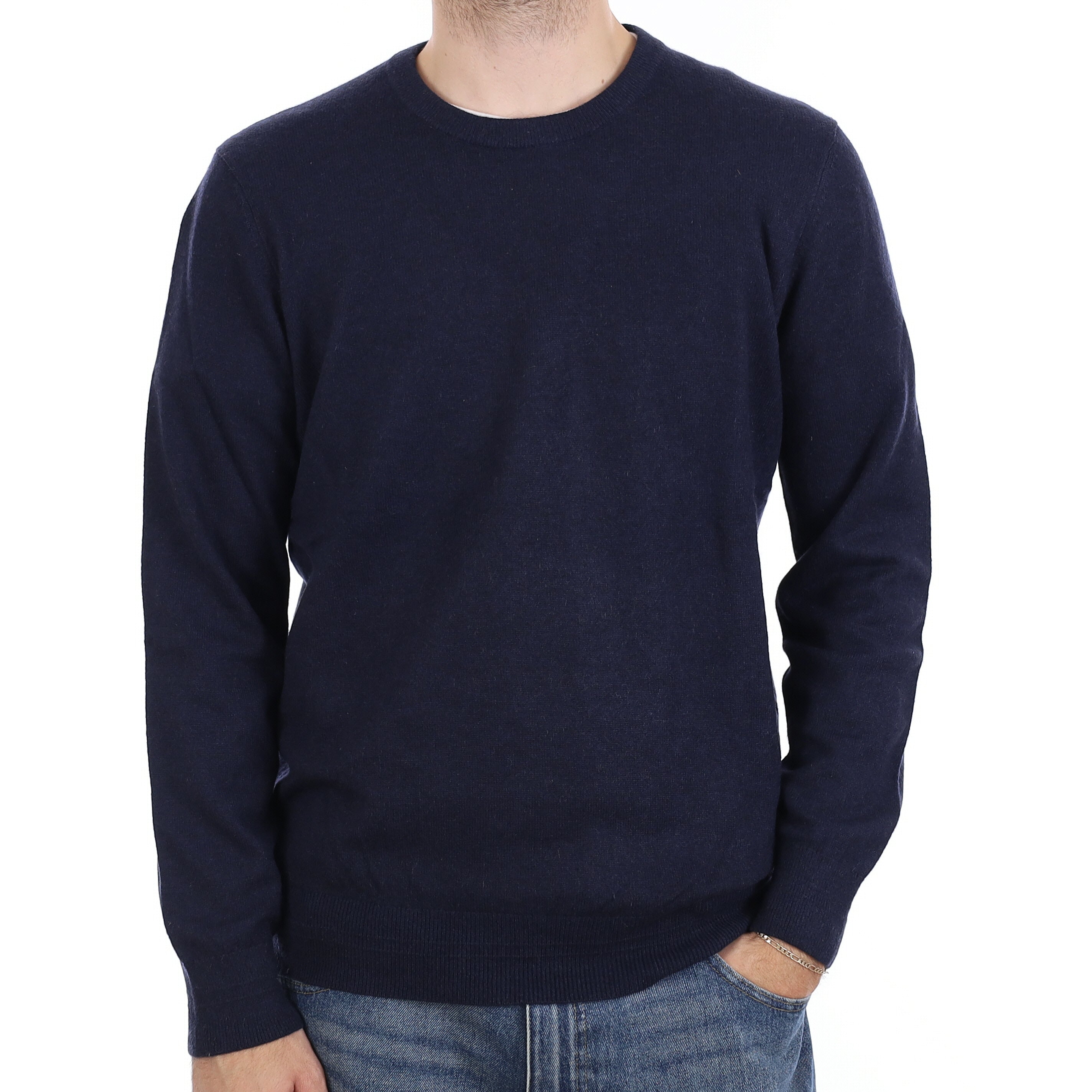 Men's Navy Cashmere Crew Neck Jumper Large