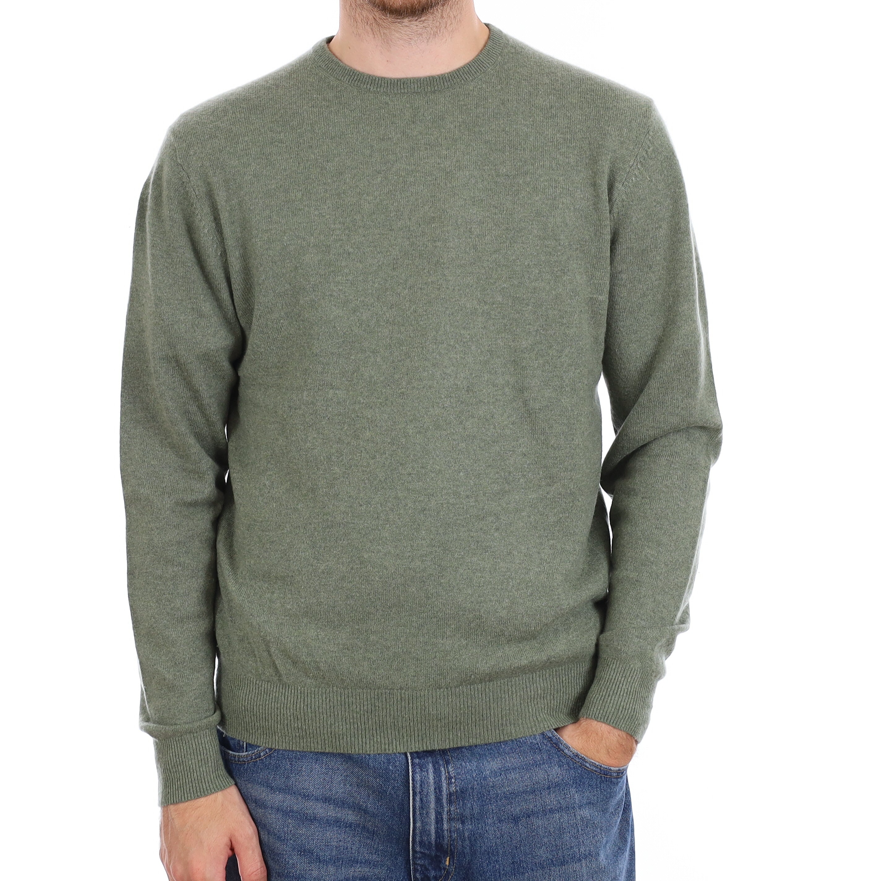 Men's Pine Green Cashmere Crew Neck Jumper Large