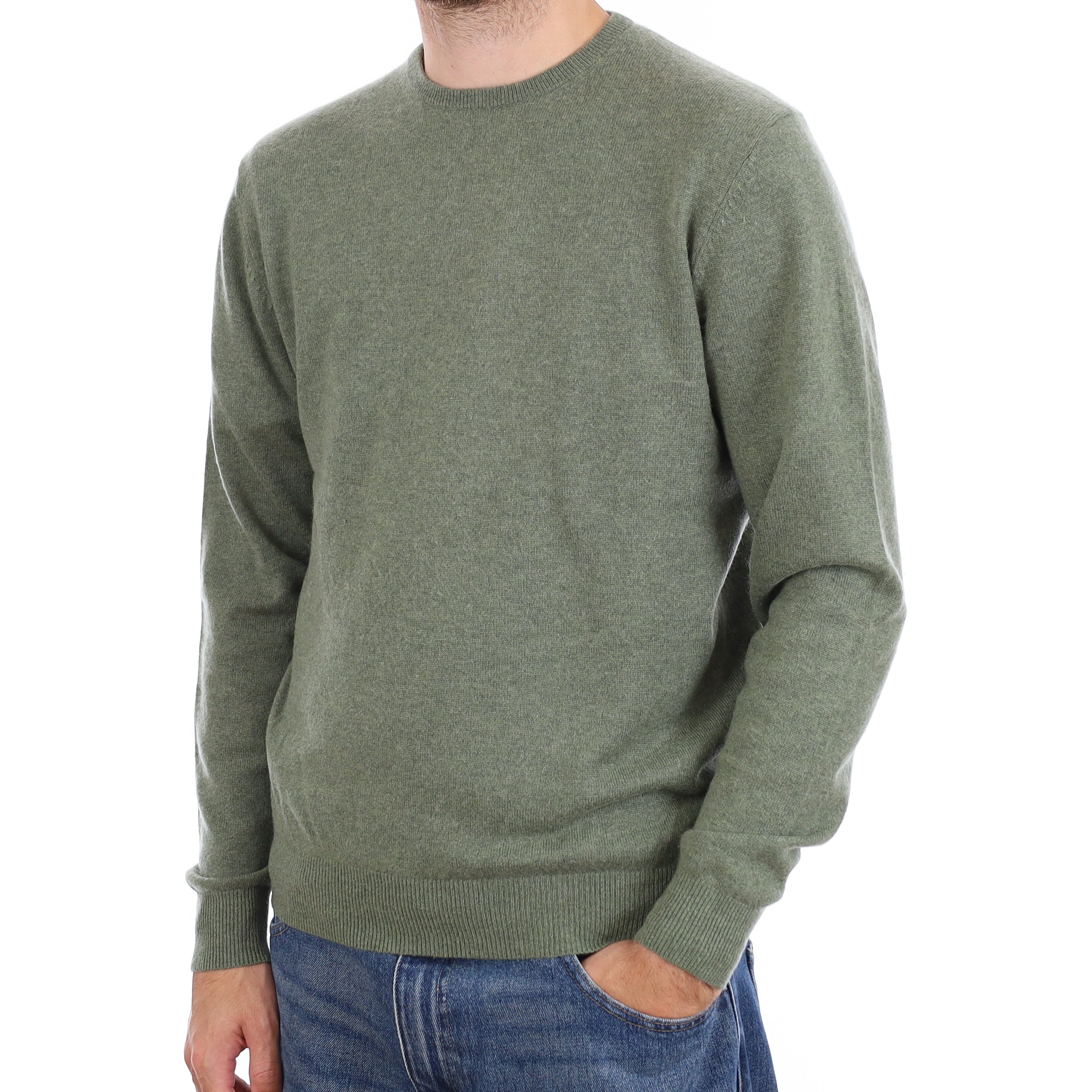 Men's Pine Green Cashmere Crew Neck Jumper Large
