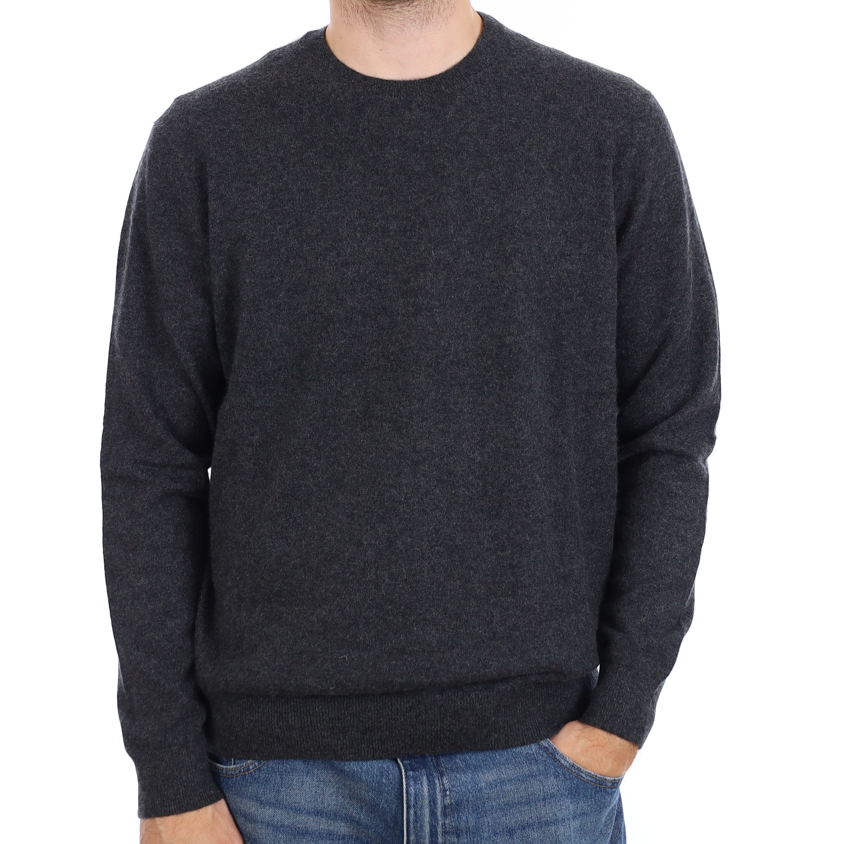 Men's Charcoal Grey Cashmere Crew Neck Jumper Large