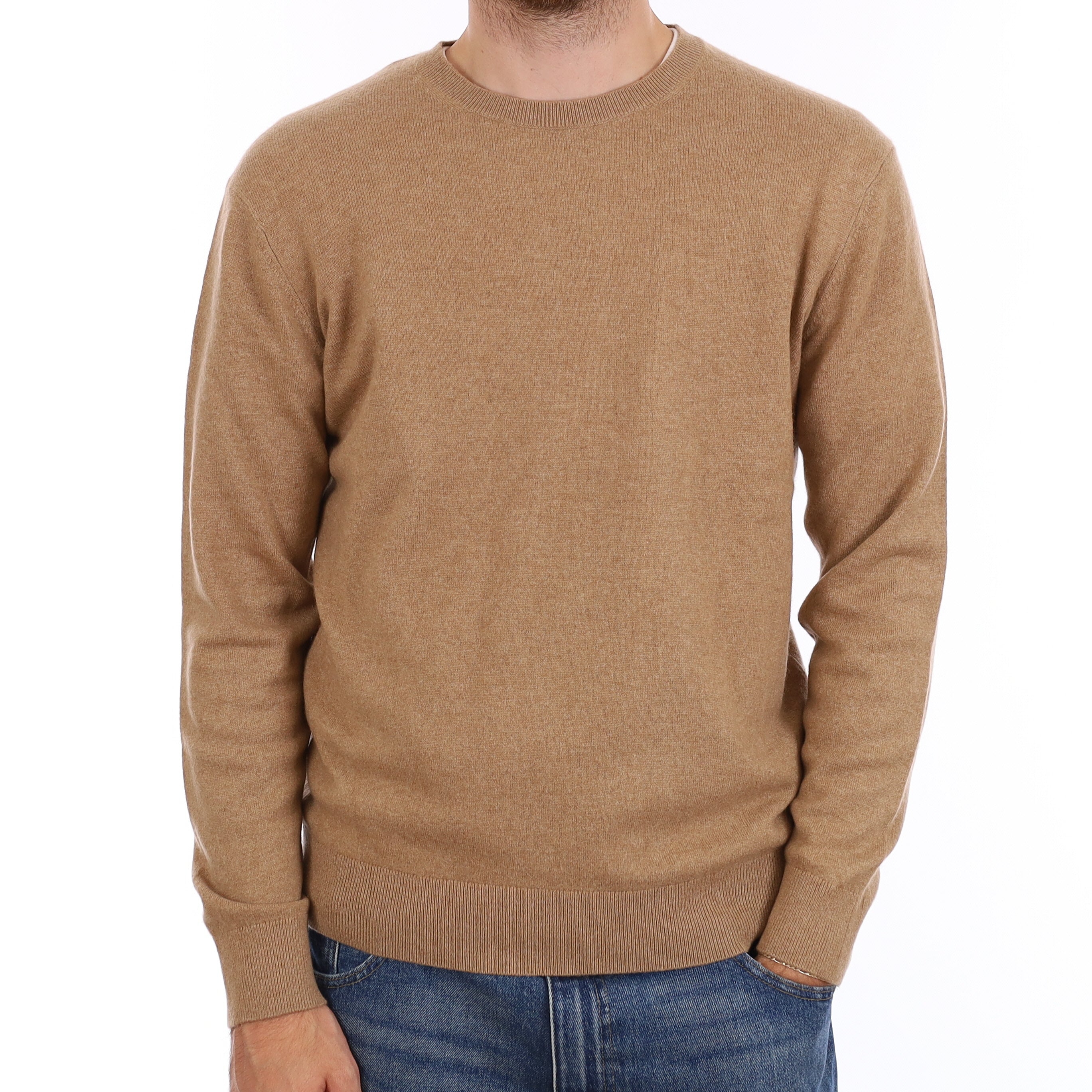 Men's Caramel Brown Cashmere Crew Neck Jumper Large