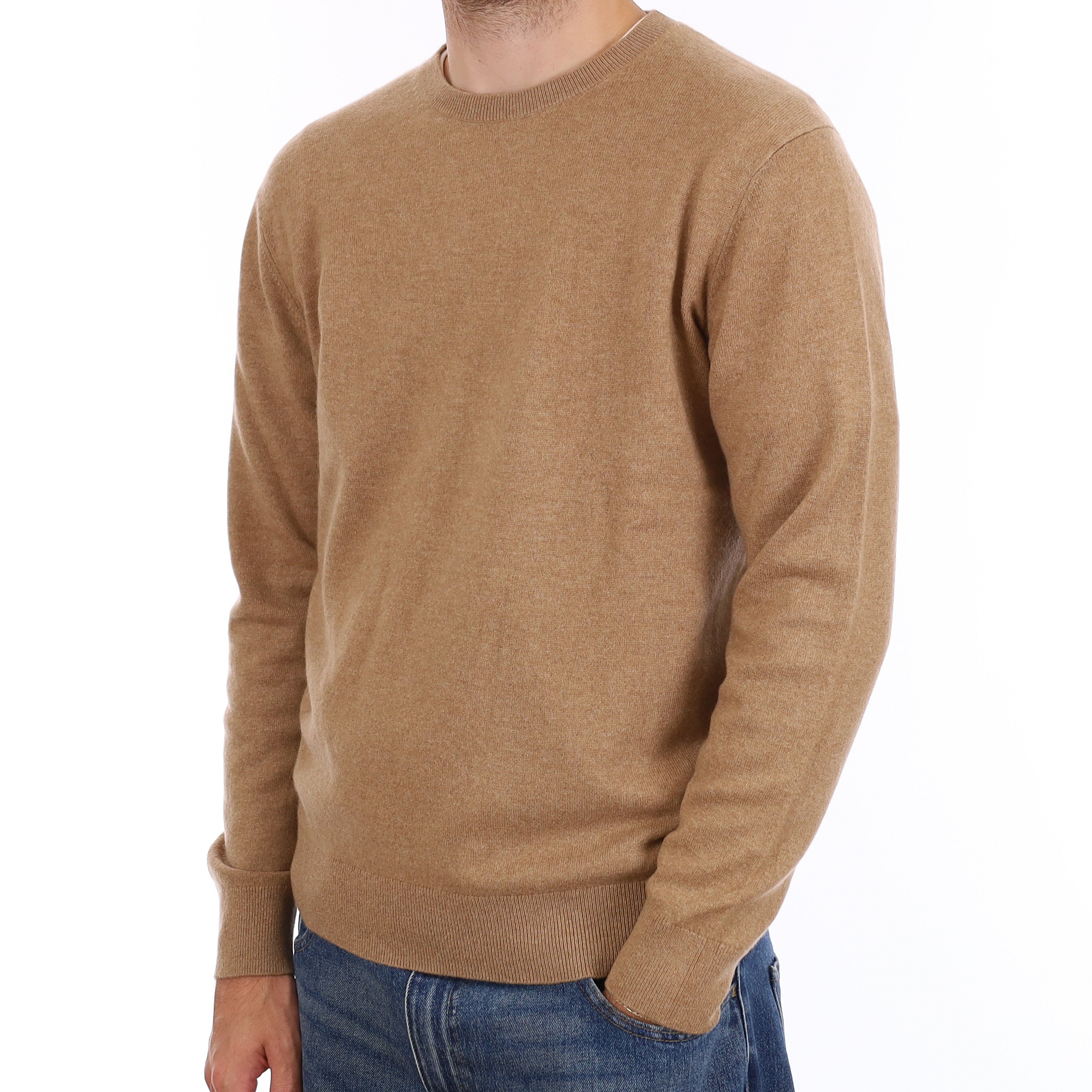 Men's Caramel Brown Cashmere Crew Neck Jumper Large