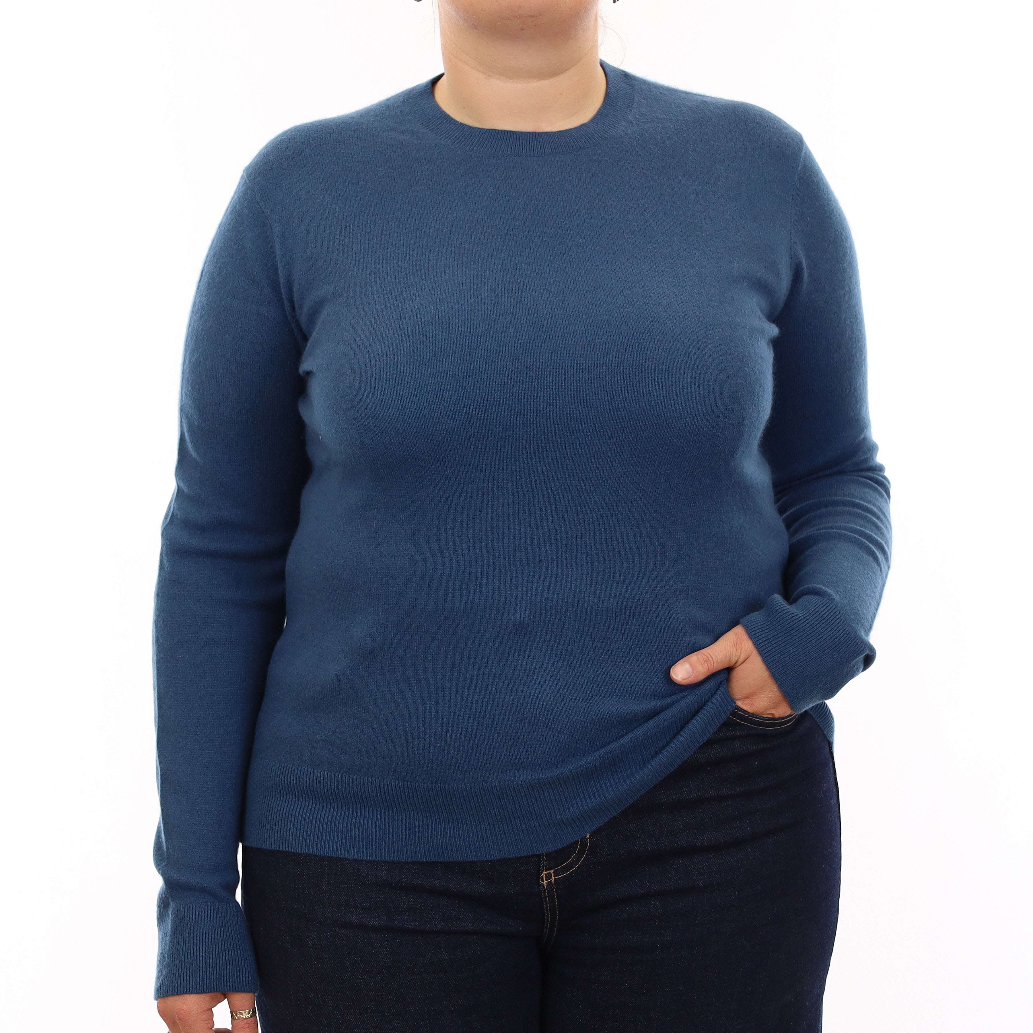 Ocean Blue Cashmere Crew Neck Jumper Large