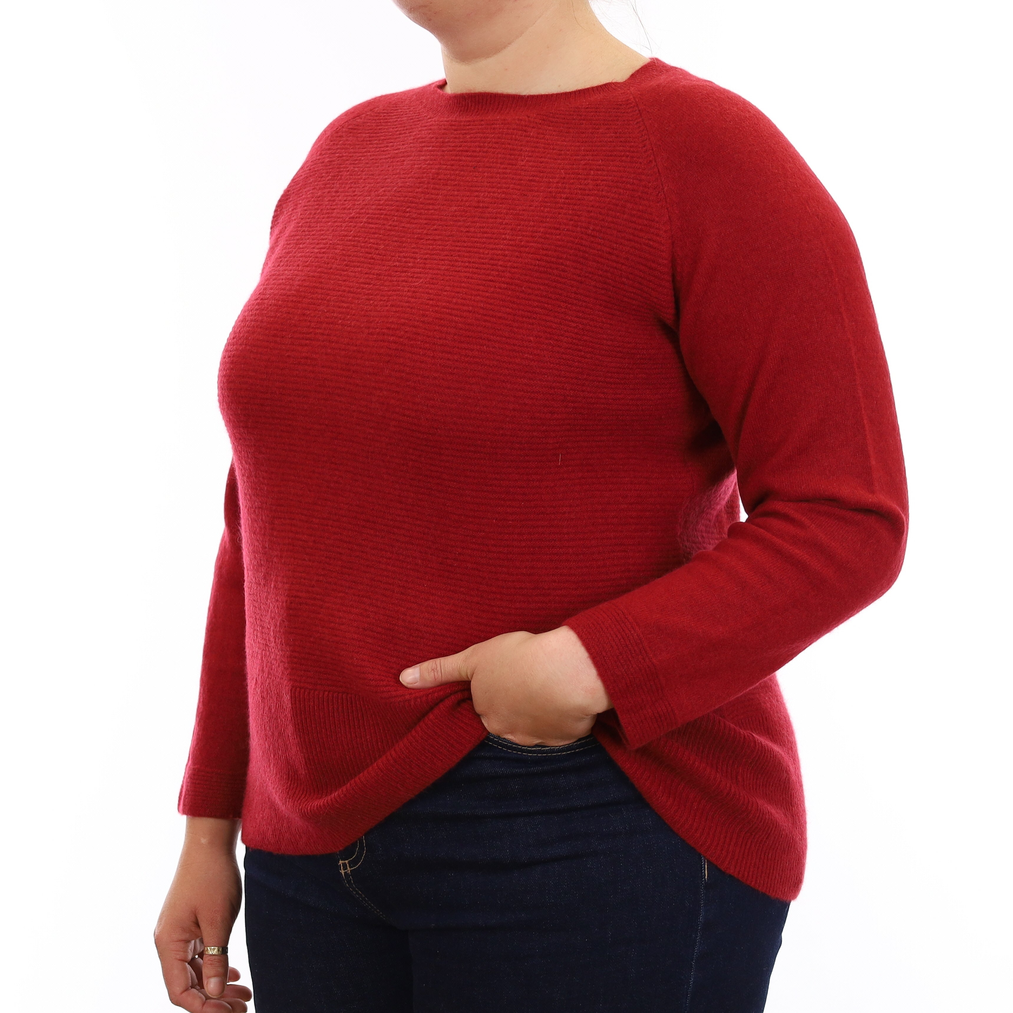 Crimson Red Rib Cashmere Boxy Crew Neck Jumper Large