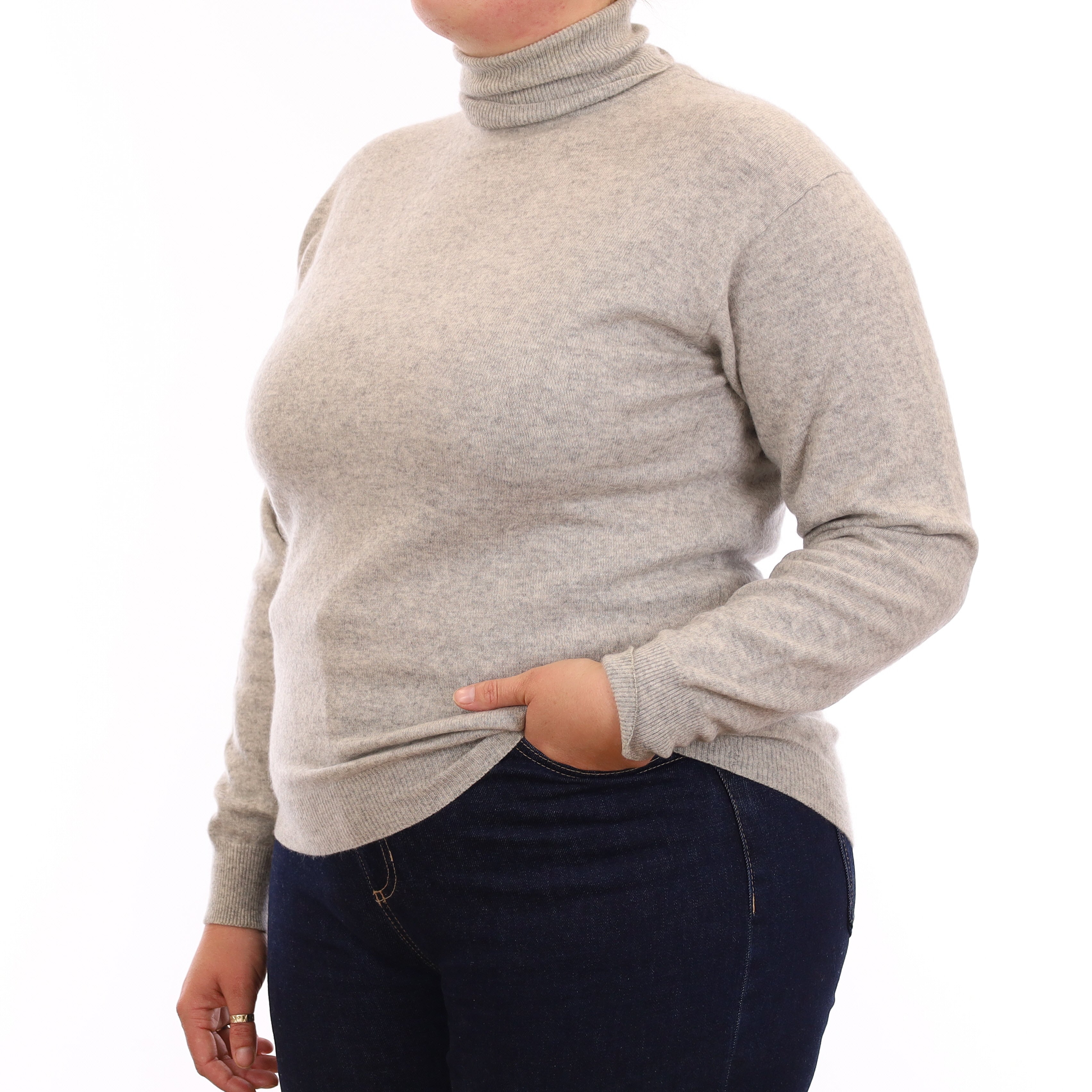 Smoke Grey Cashmere Polo Neck Jumper Large