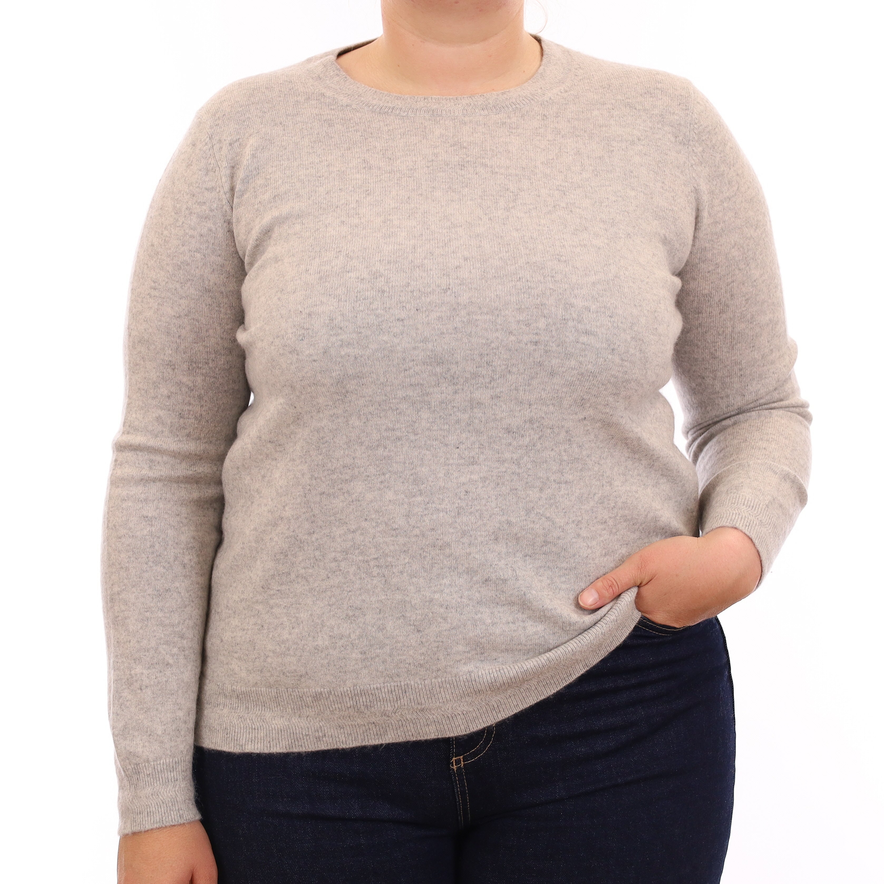 Mist Grey Motif Cashmere Crew Neck Jumper Large