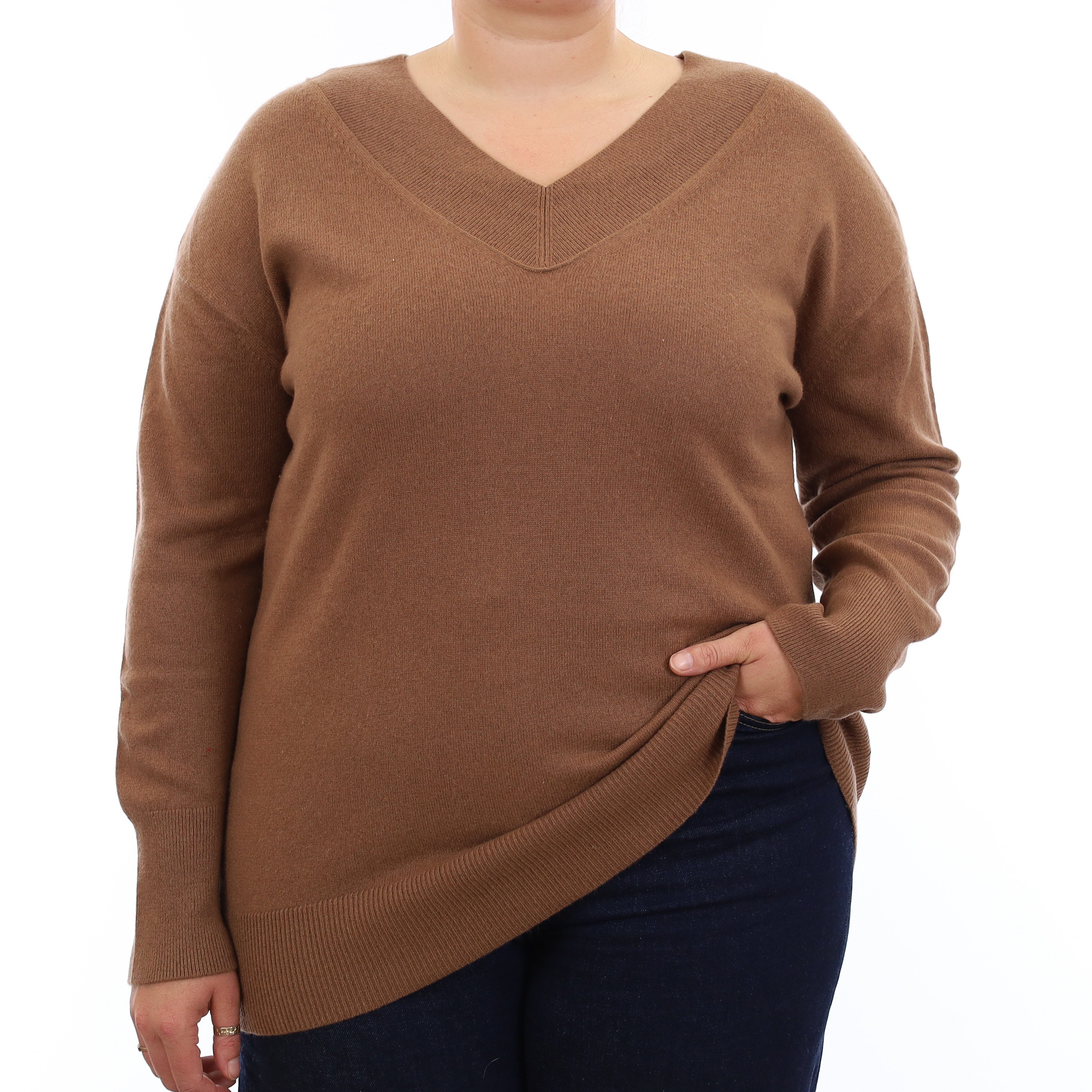 Nutmeg Cashmere Slouchy V Neck Jumper Large