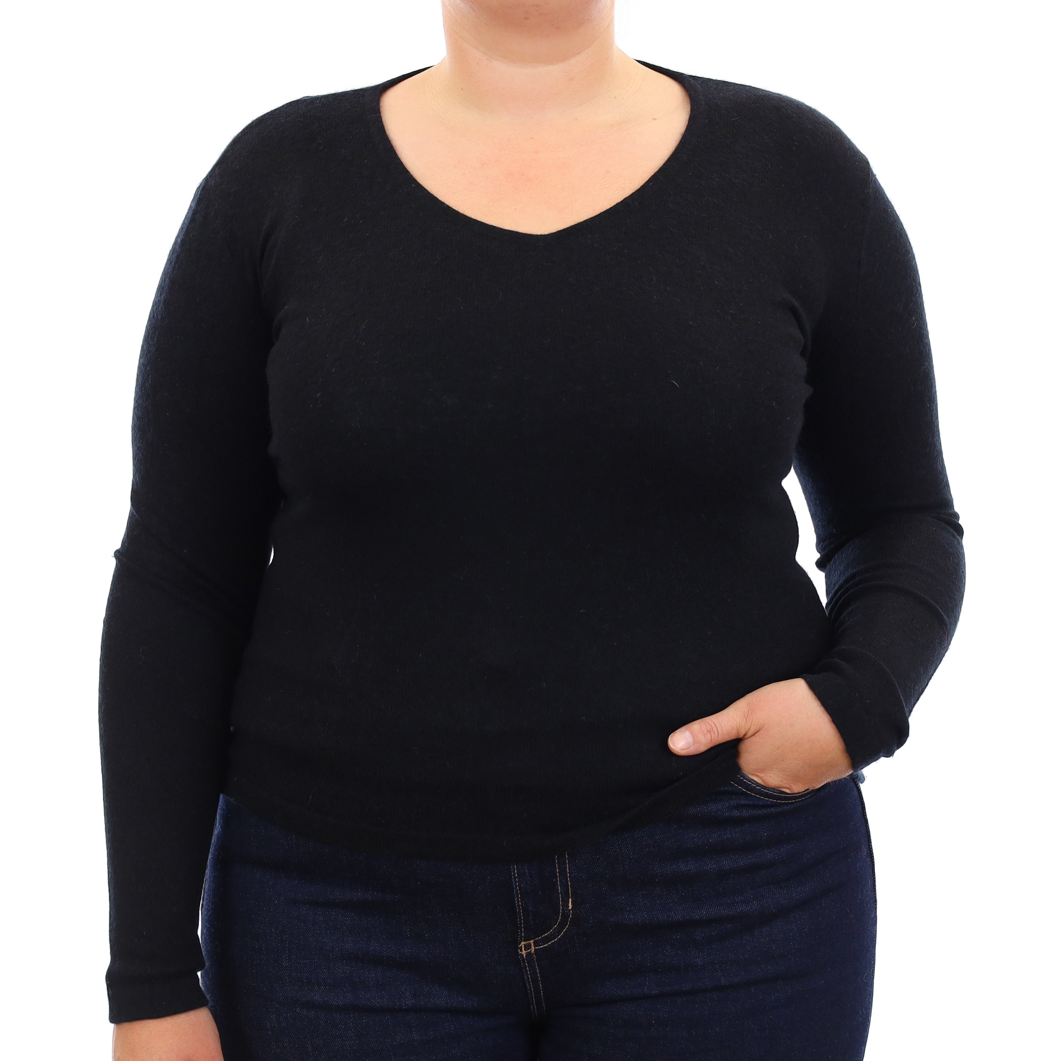 Black Cashmere V Neck Jumper Large