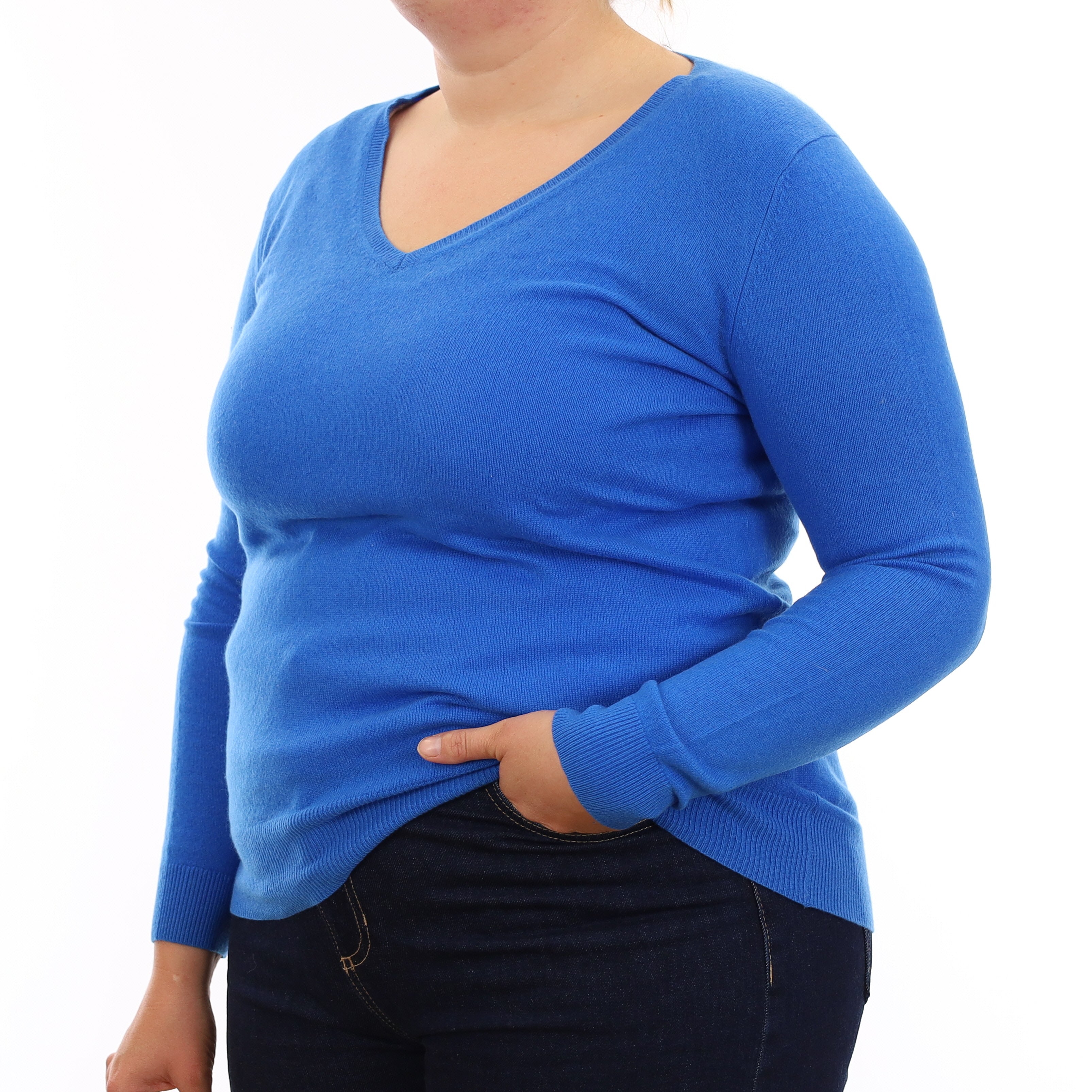 Electric Blue Cashmere V Neck Jumper Large