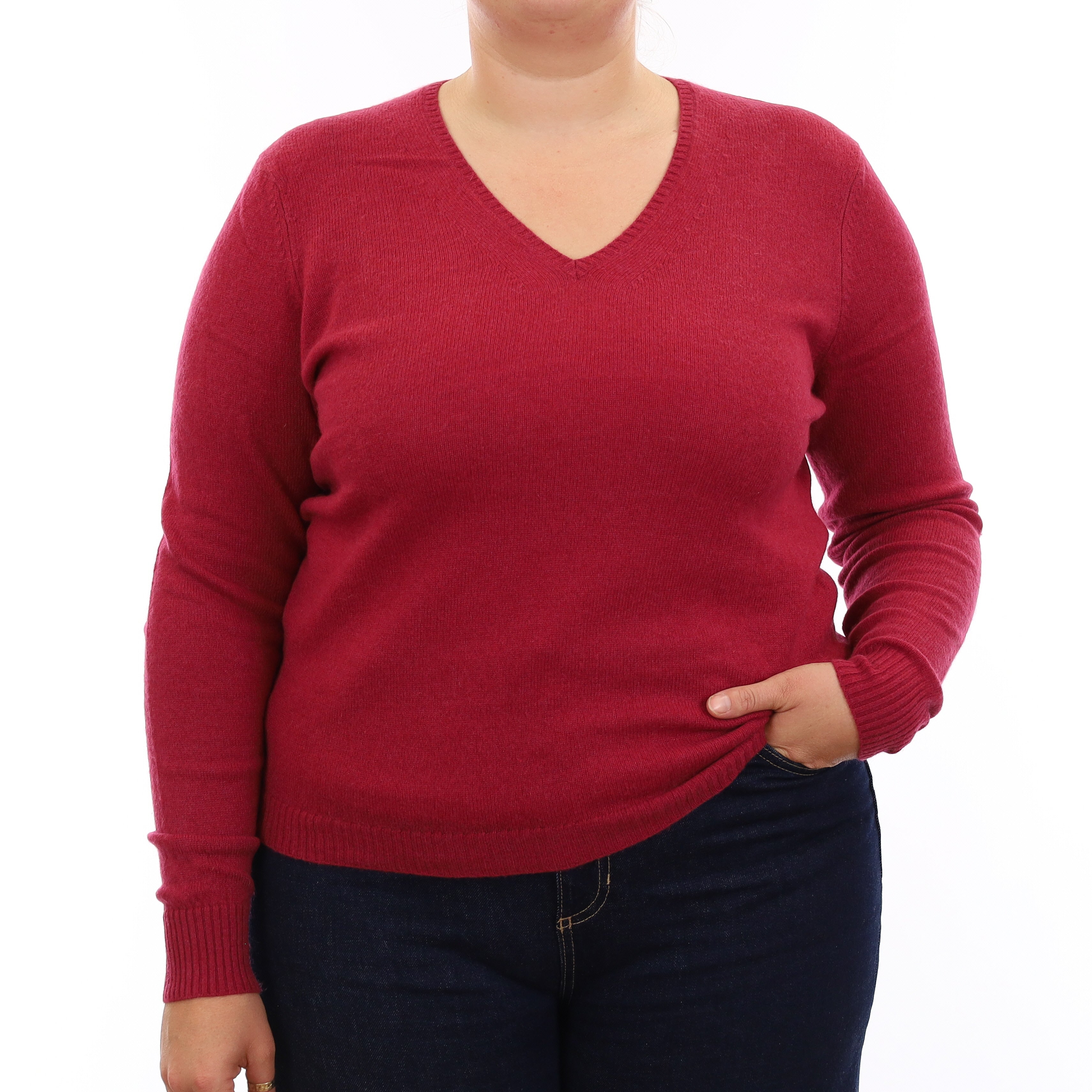 Cherry Pink Cashmere V Neck Jumper Large