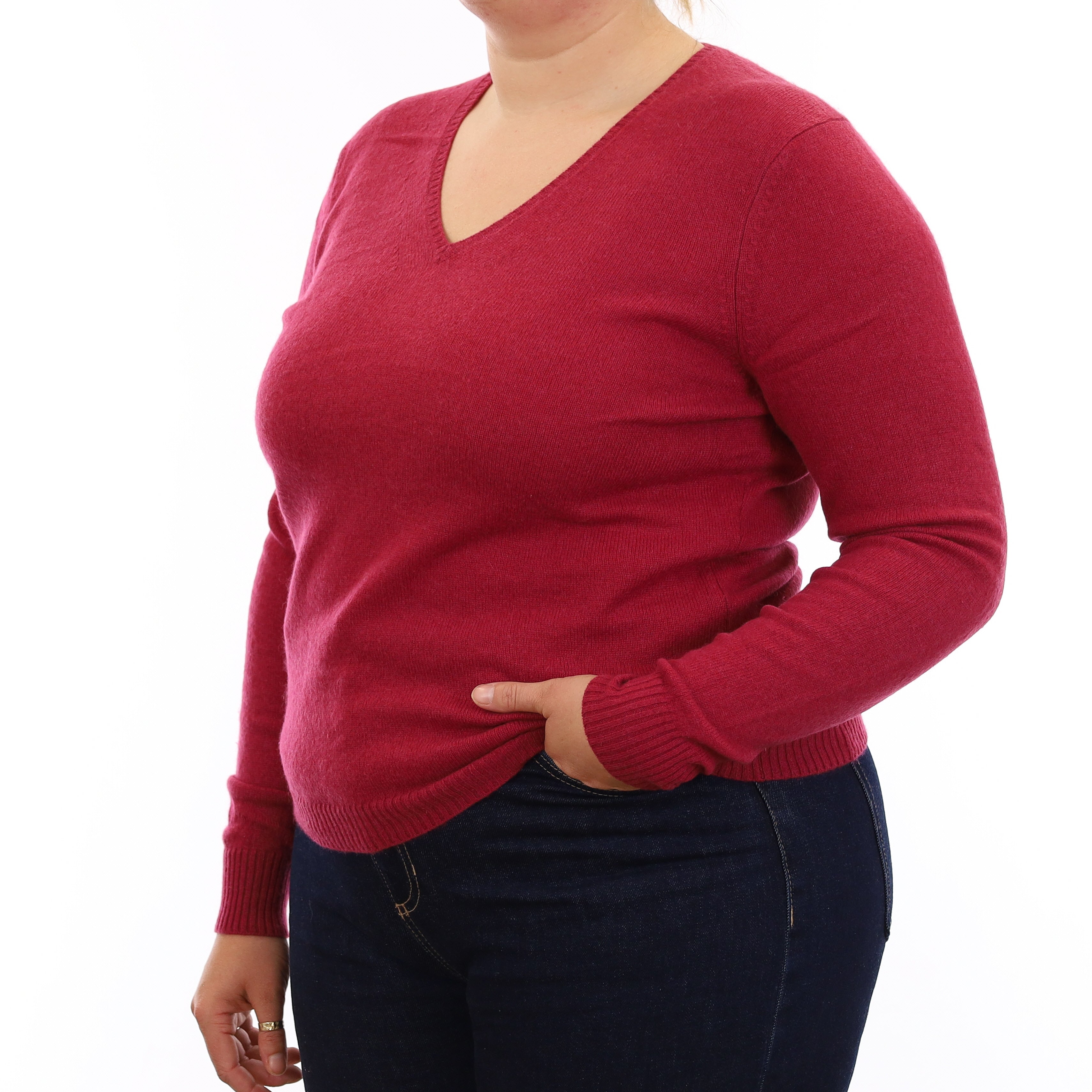 Cherry Pink Cashmere V Neck Jumper Large