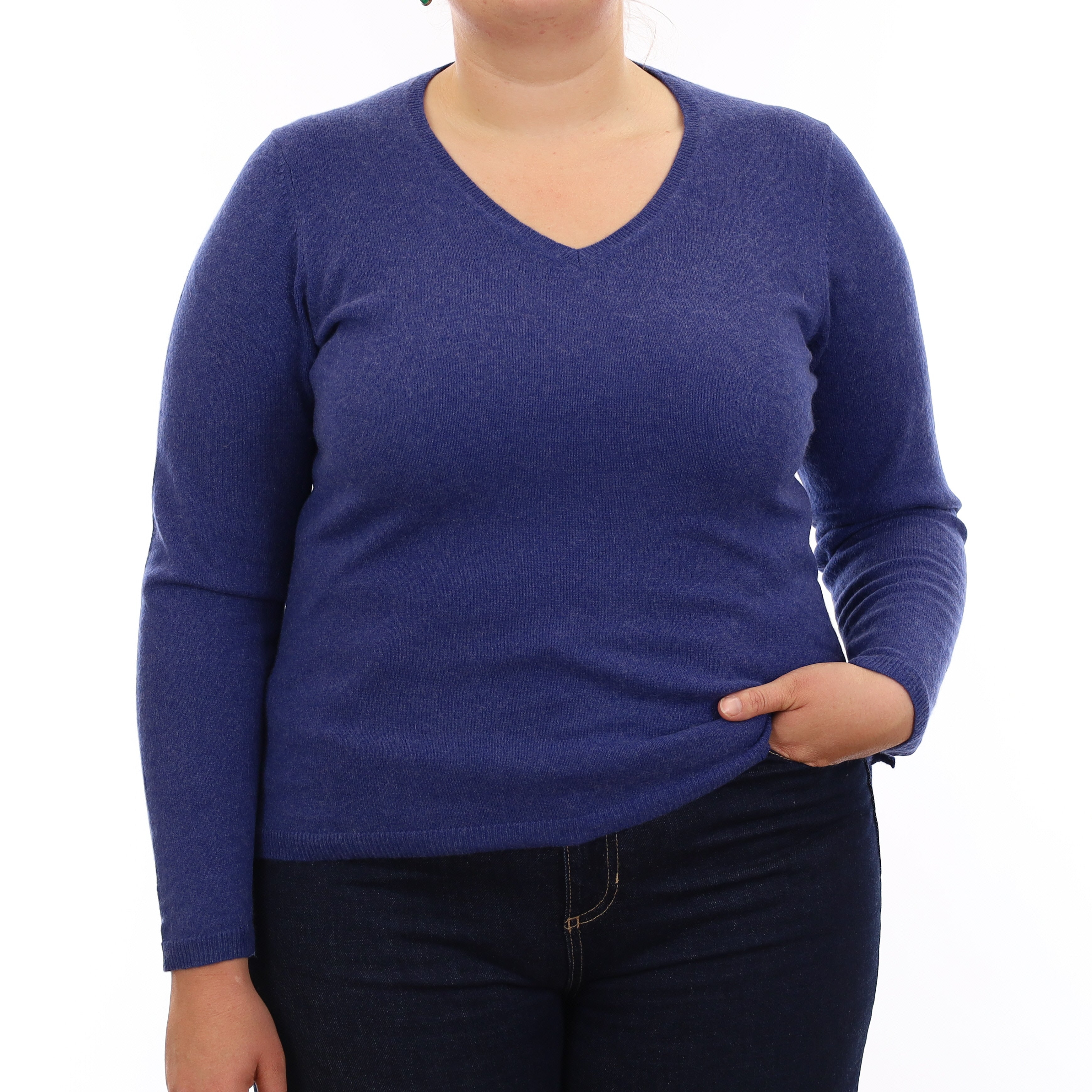 Ink Blue Cashmere V Neck Jumper Large