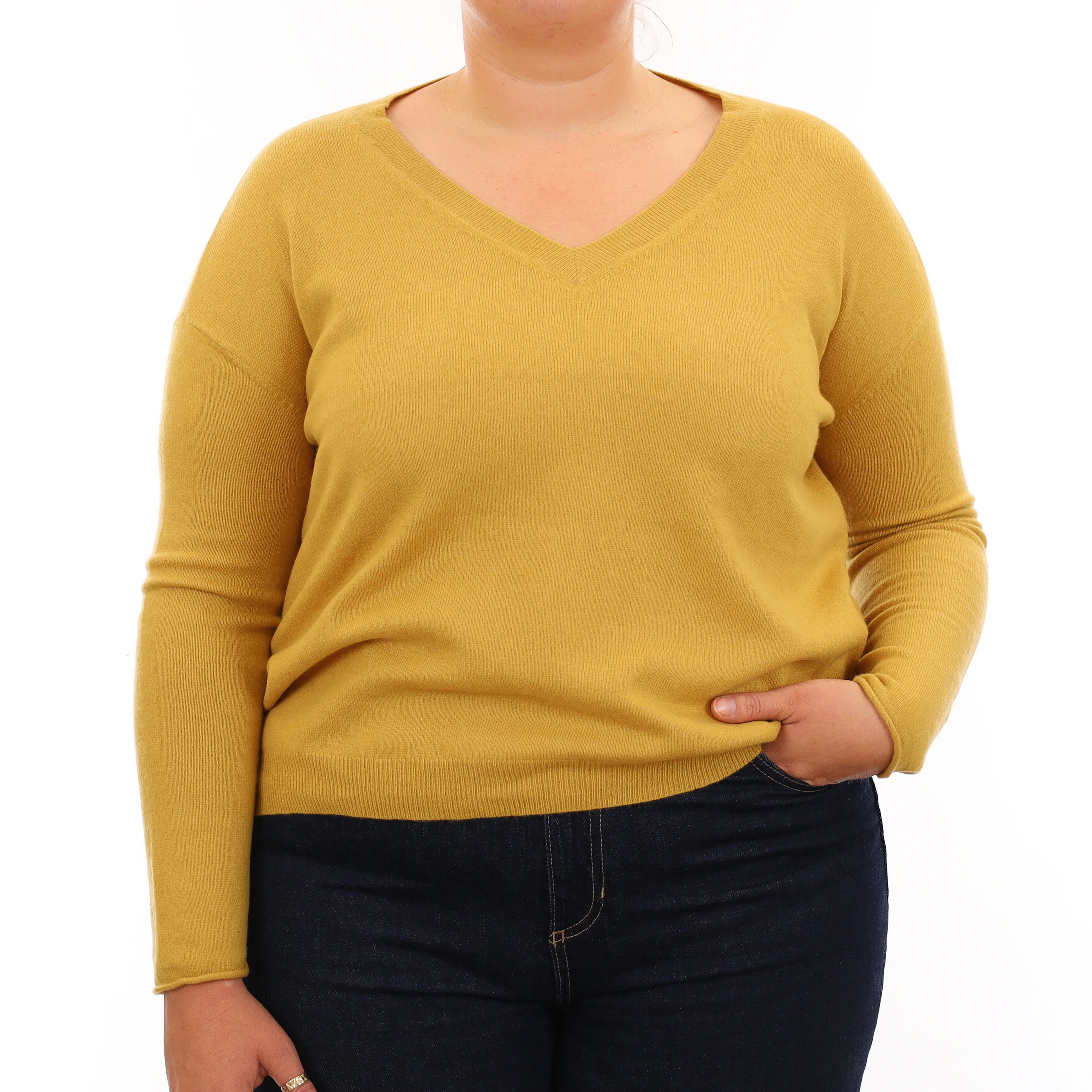 Jigsaw Camomile Yellow Cashmere V Neck Jumper Large