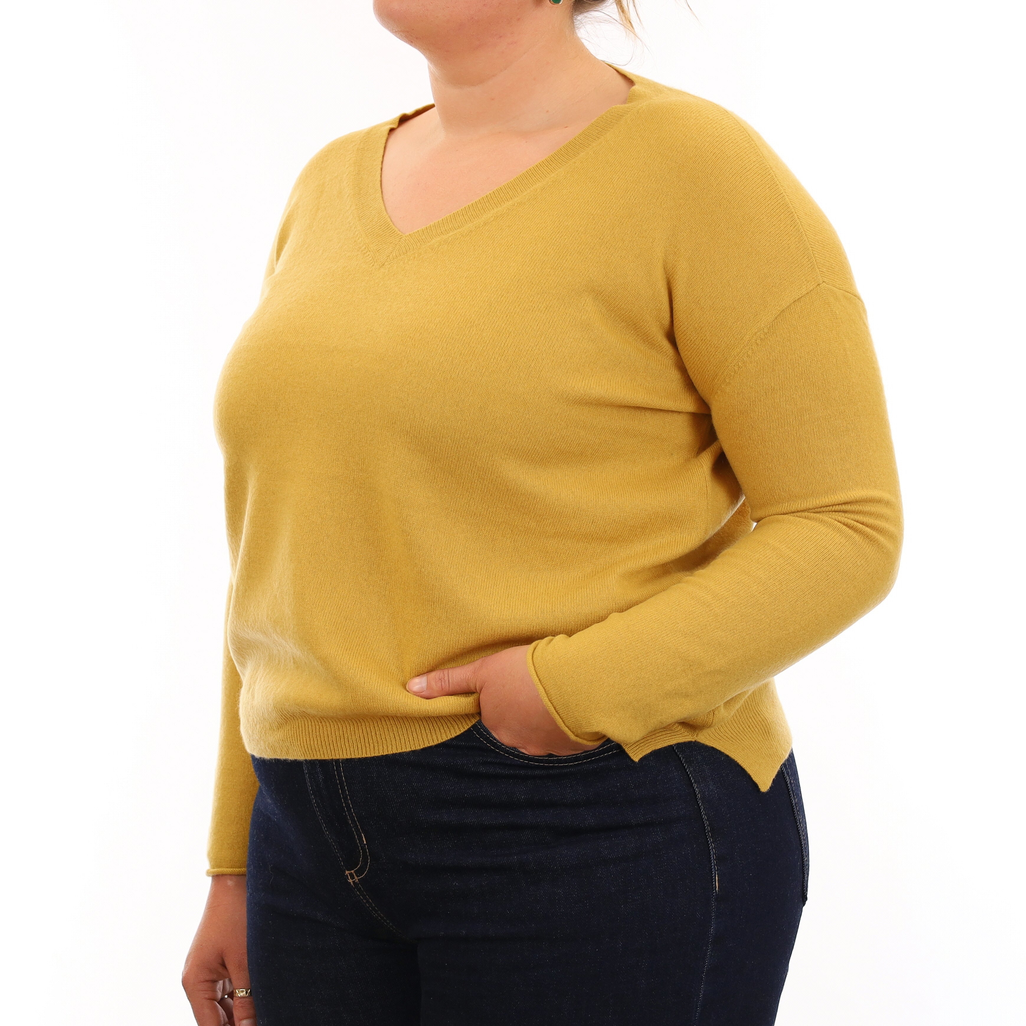 Jigsaw Camomile Yellow Cashmere V Neck Jumper Large