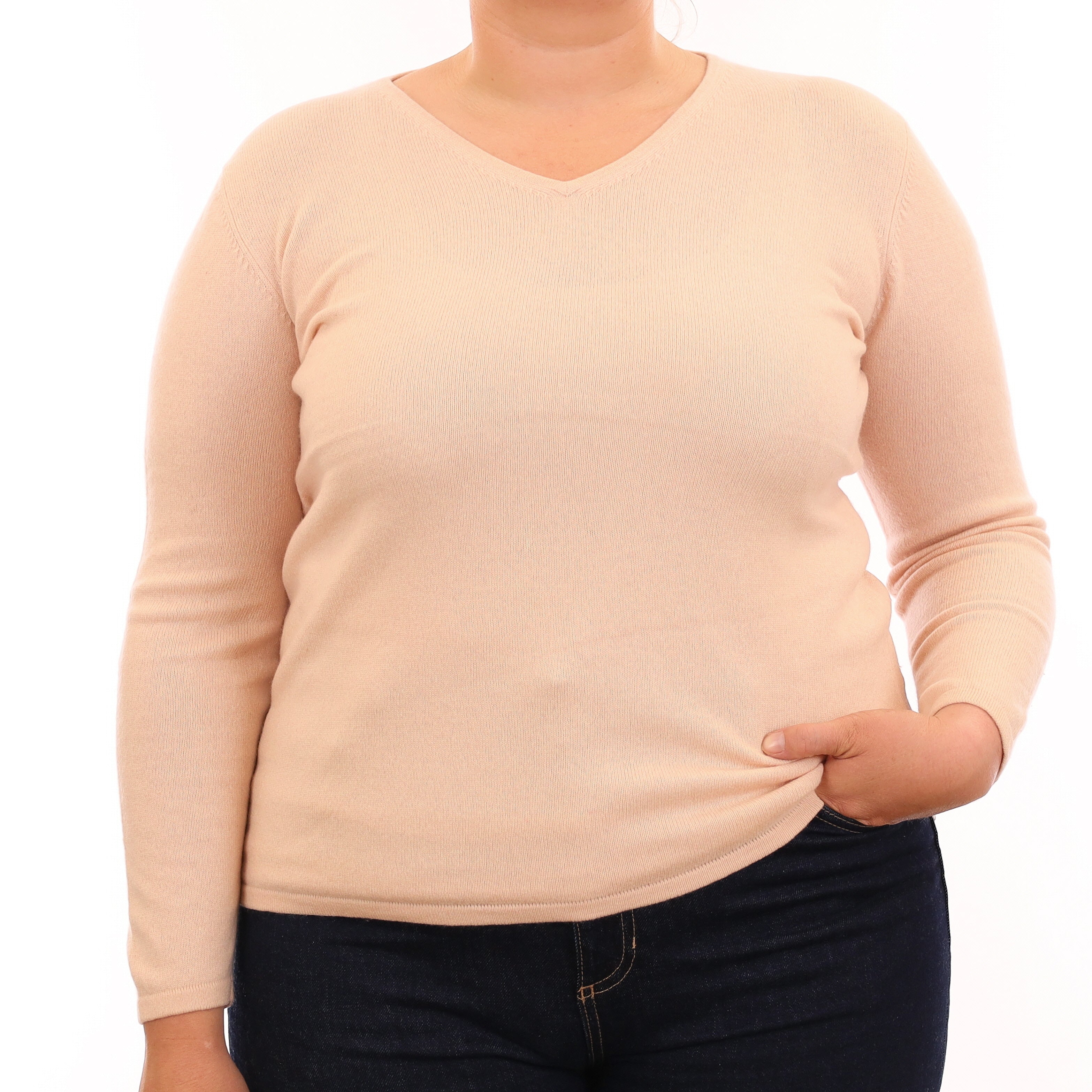 Shell Pink Cashmere V Neck Jumper Large