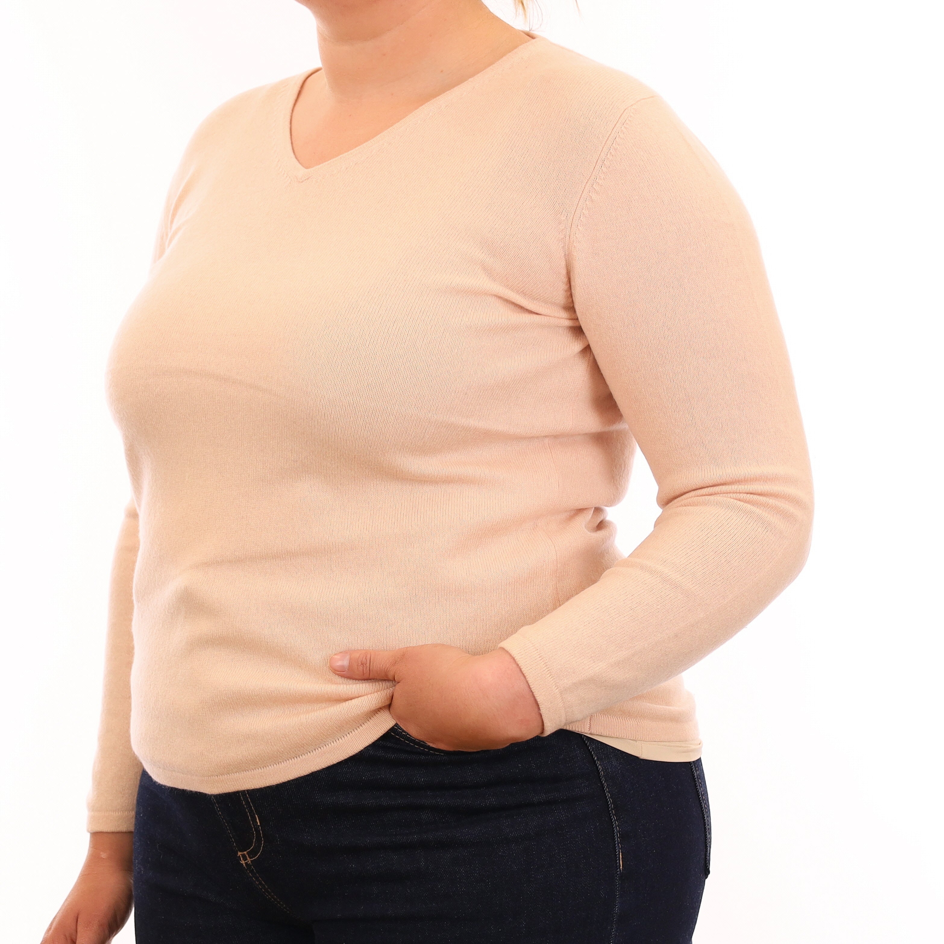 Shell Pink Cashmere V Neck Jumper Large