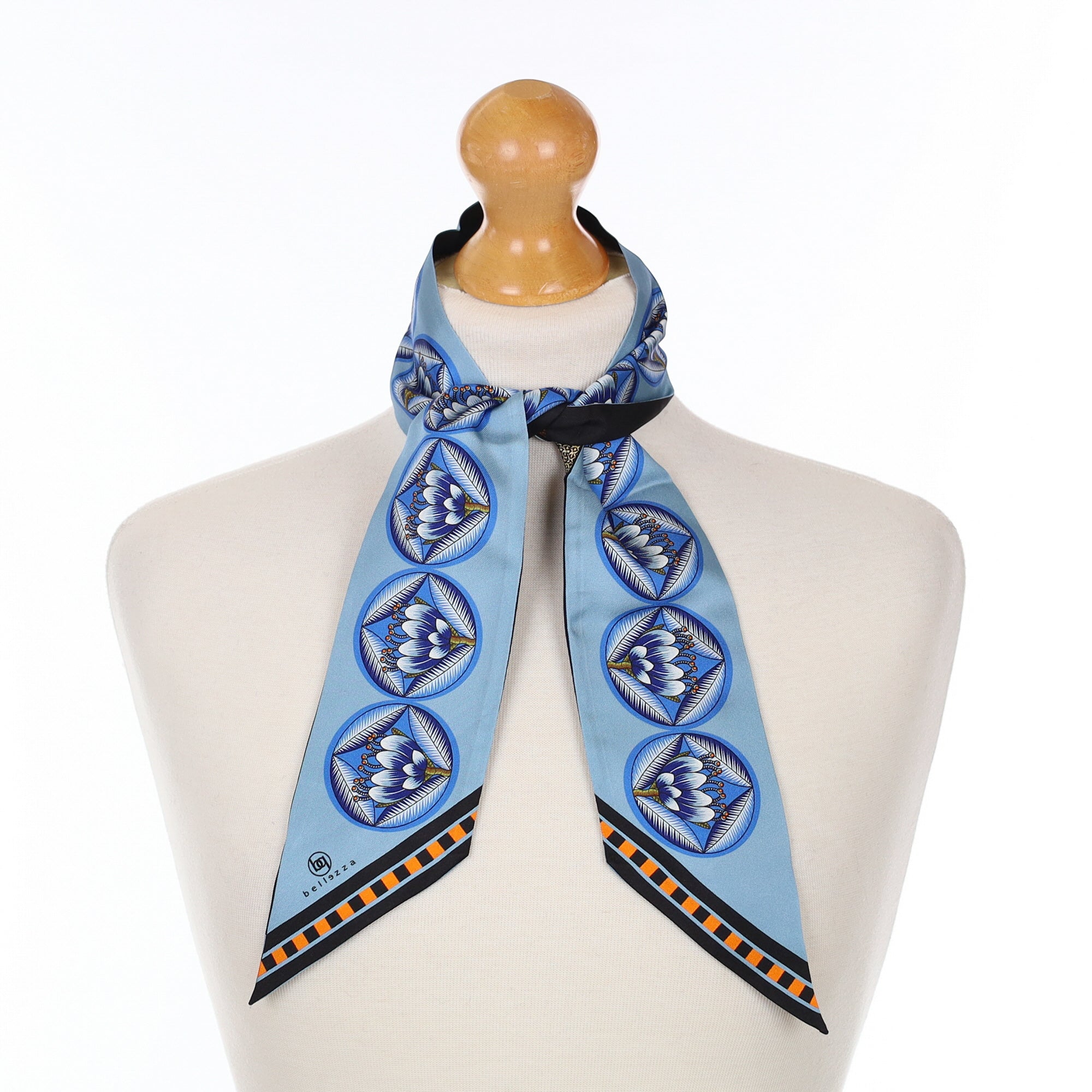 Brand New Bellezza Black & Blue Leopard Tropical Double Faced Silk Twilly