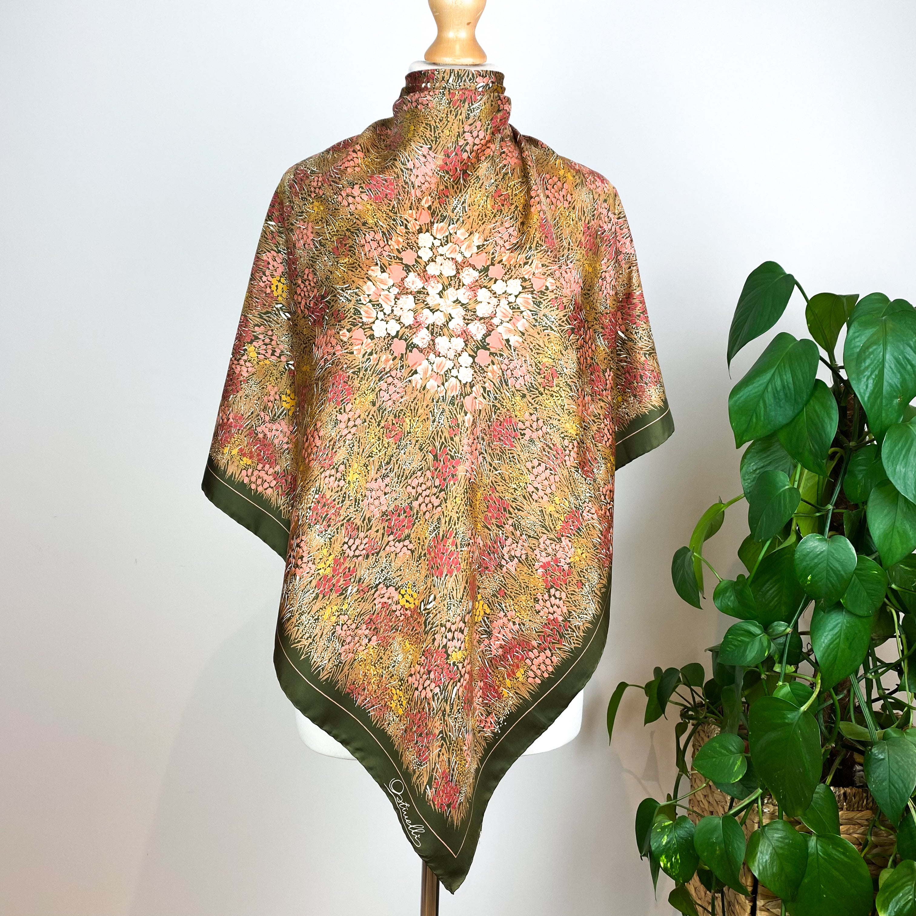 1970s Ostinelli Floral Vintage Silk Scarf