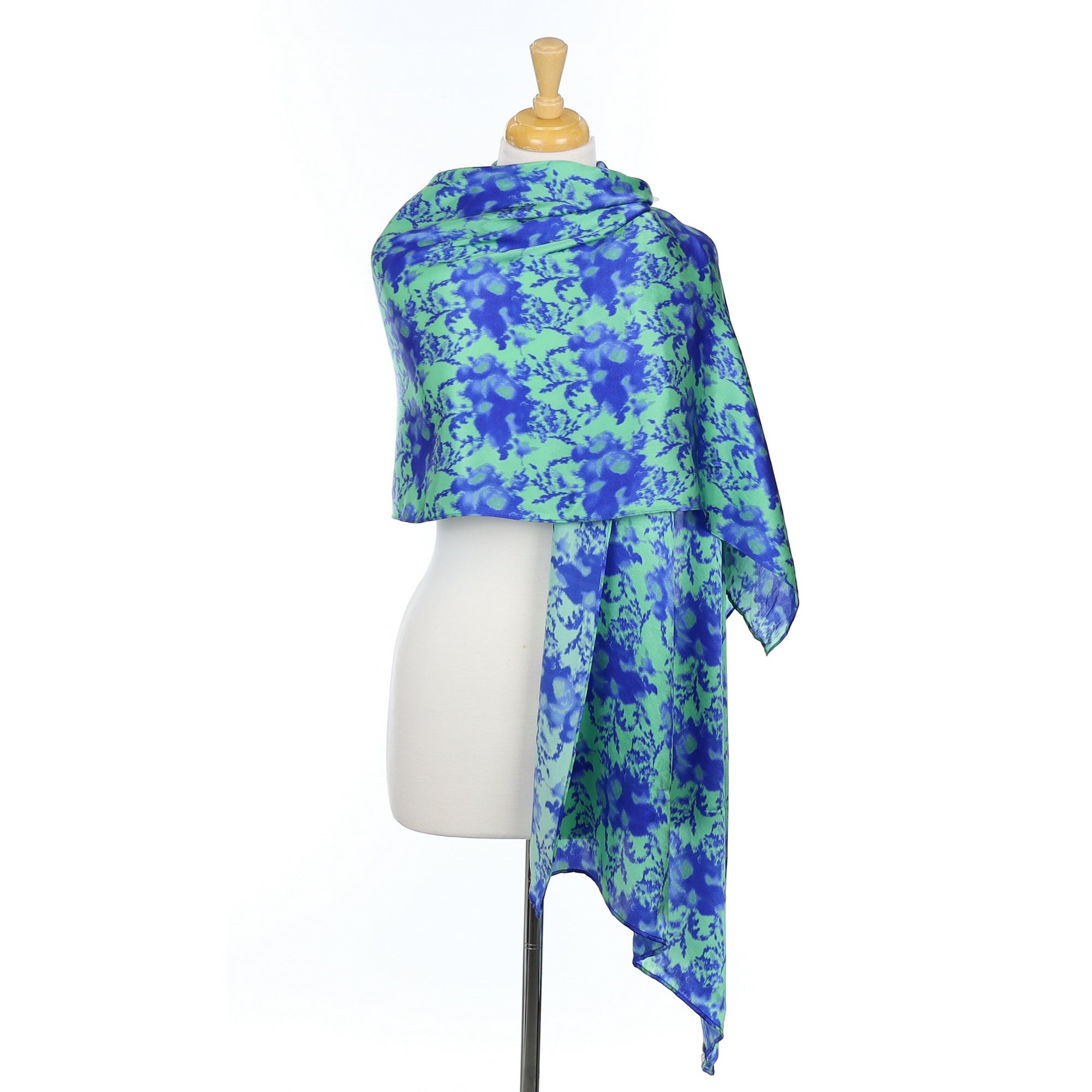 Jigsaw Green and Blue Silk Scarf