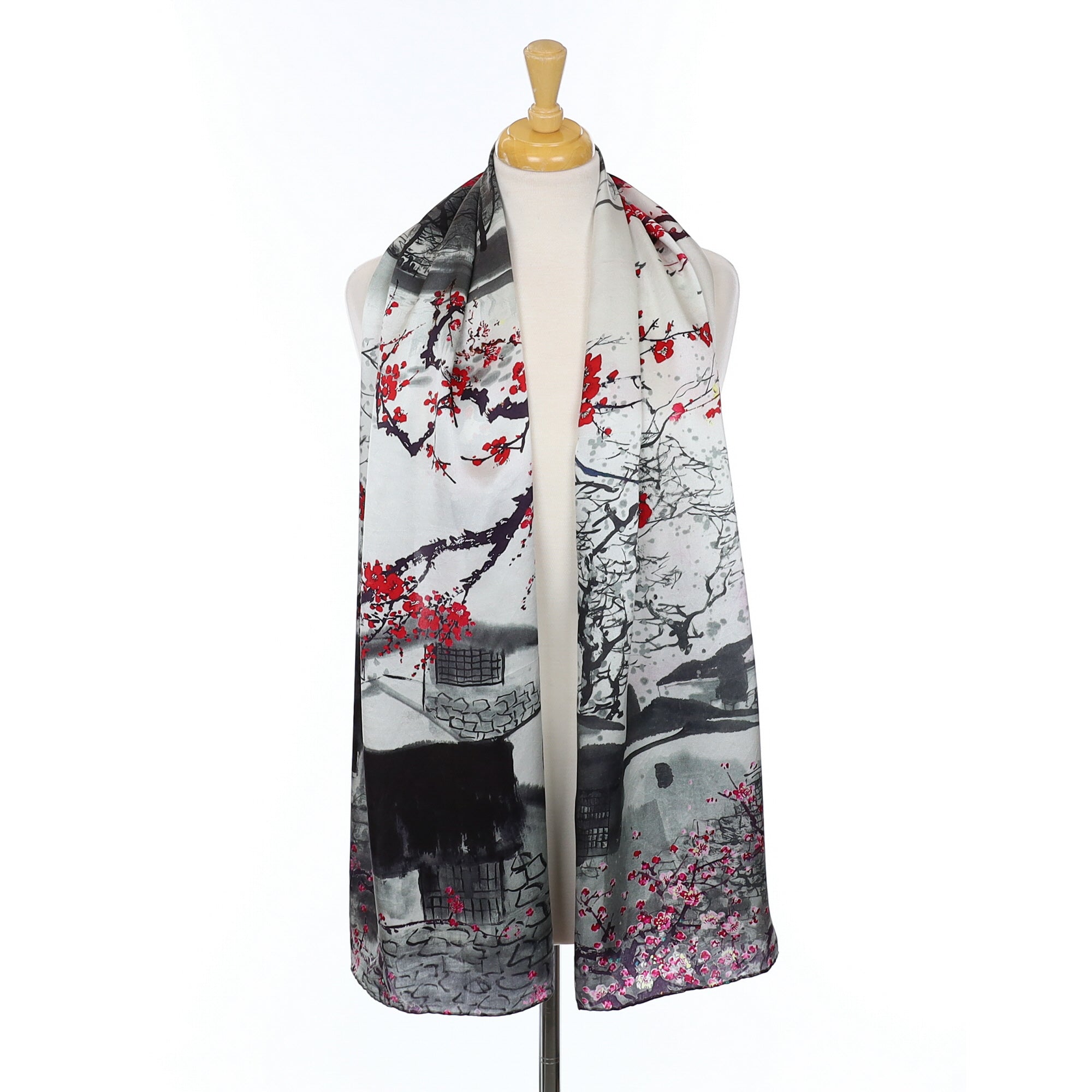 Pink Blossom Tree Monochrome Silk Scarf