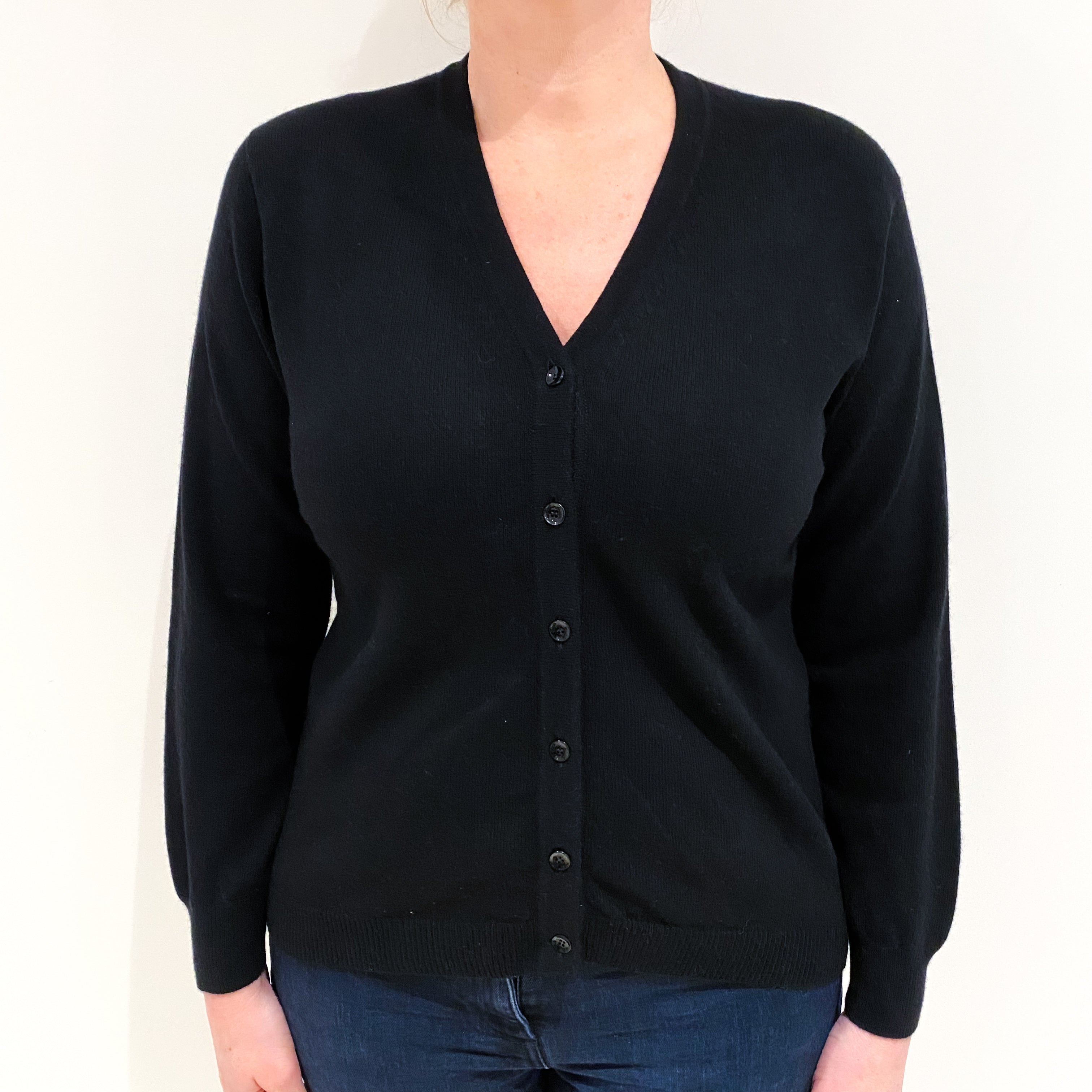 Black Cashmere V Neck Cardigan Large