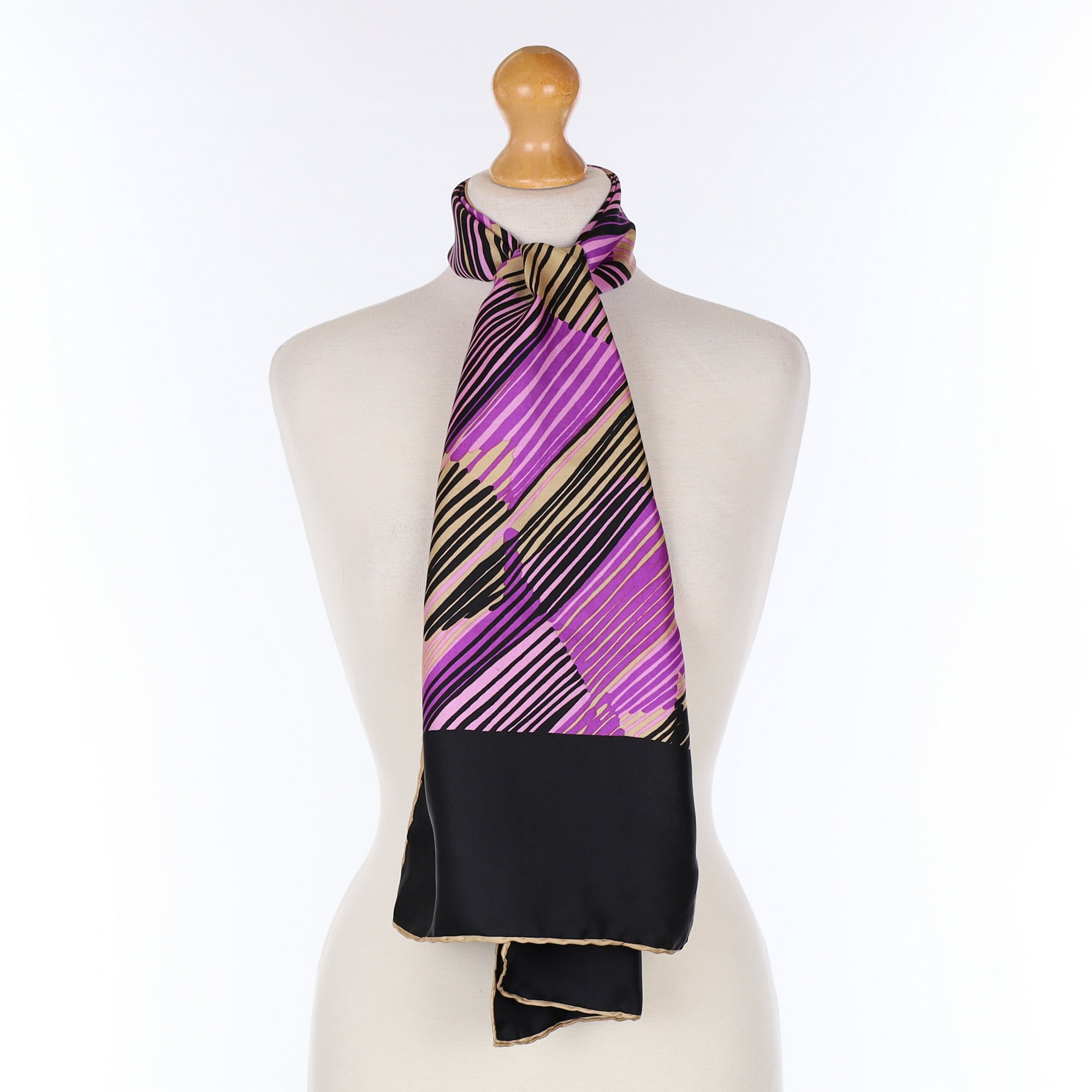 Black and Purple Striped Vintage Silk Scarf