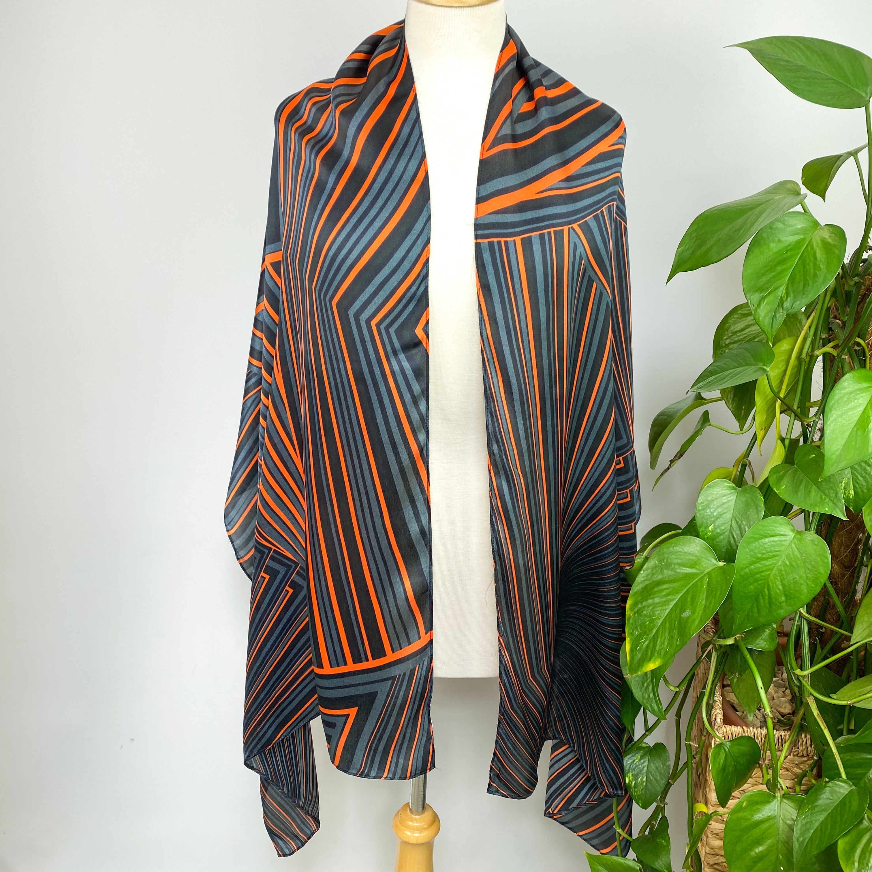 Jigsaw Striped Satin Wrap Style Silk Scarf