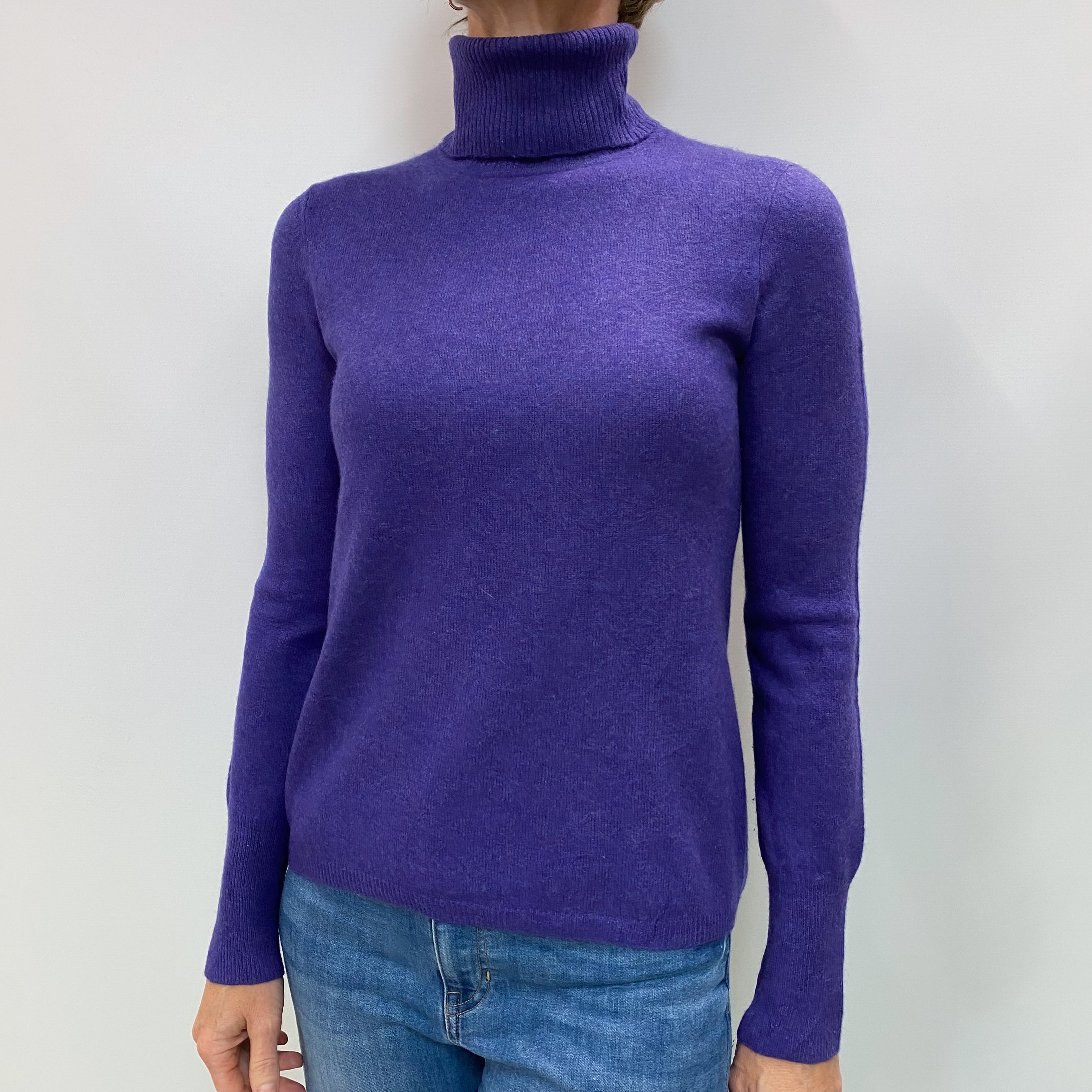 Pansy Purple Cashmere Polo Neck Jumper Small