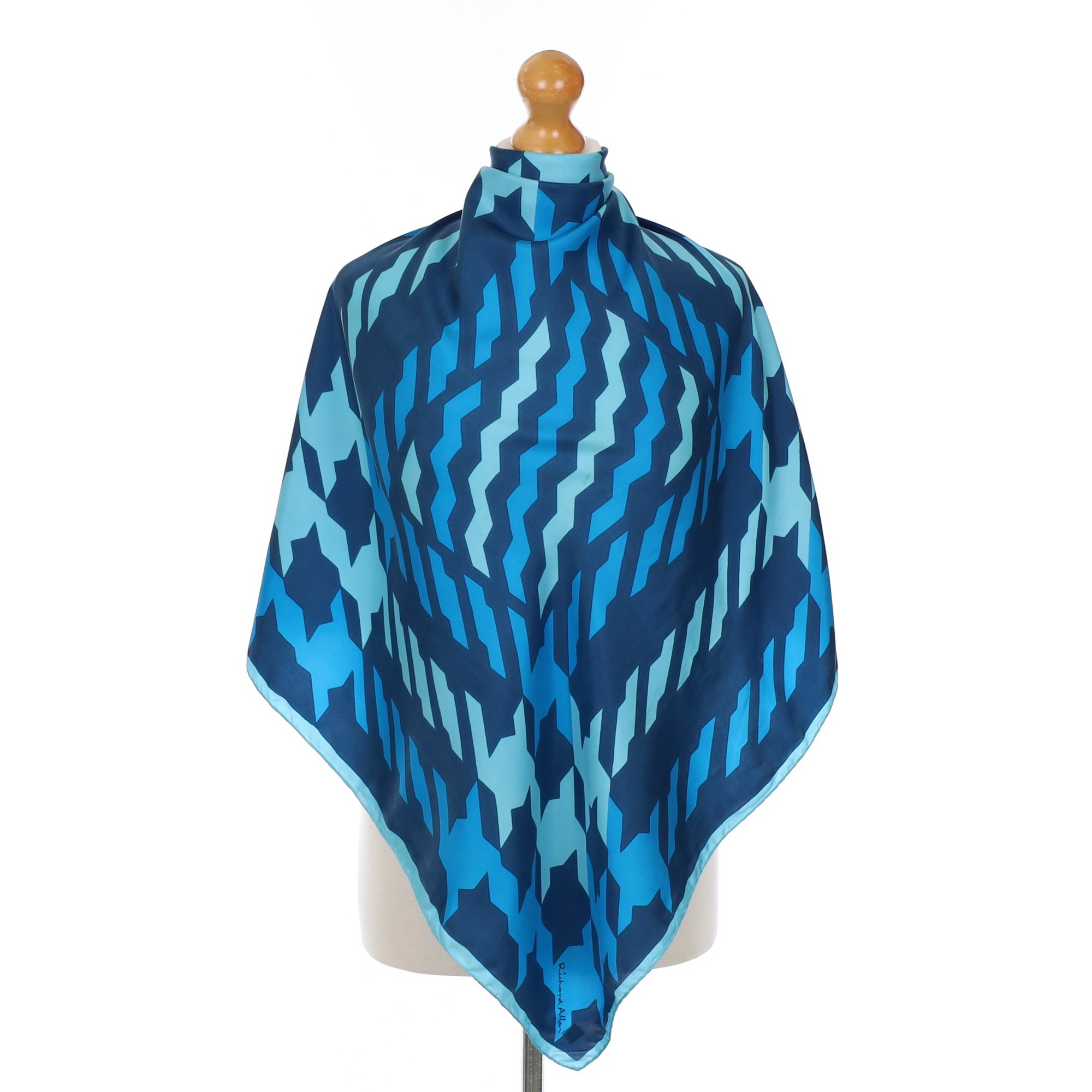 70’s Richard Allan Blue Geometric Silk Scarf