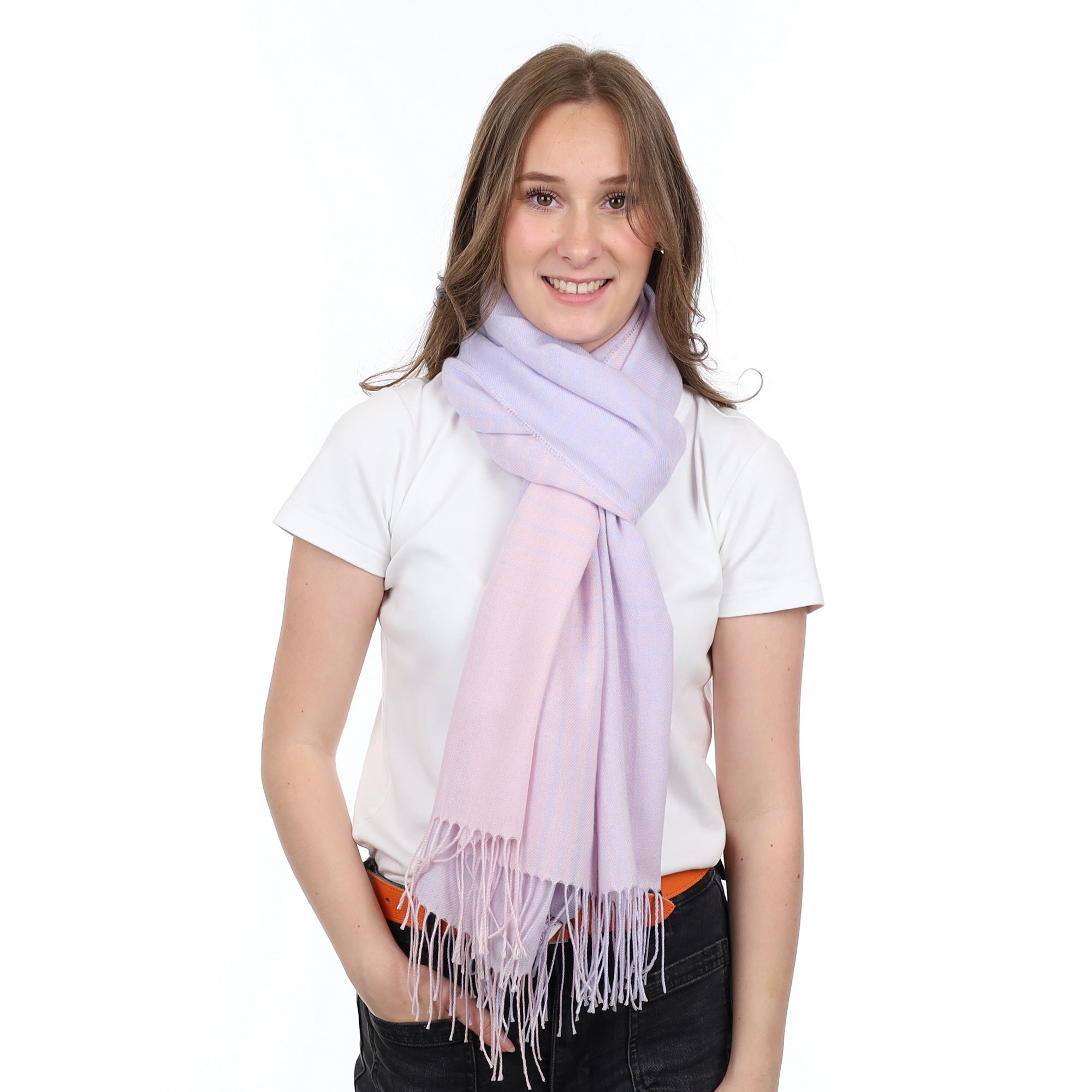 Brand New British Baby Blue & Pink Luxury Woven Cashmere Pashmina