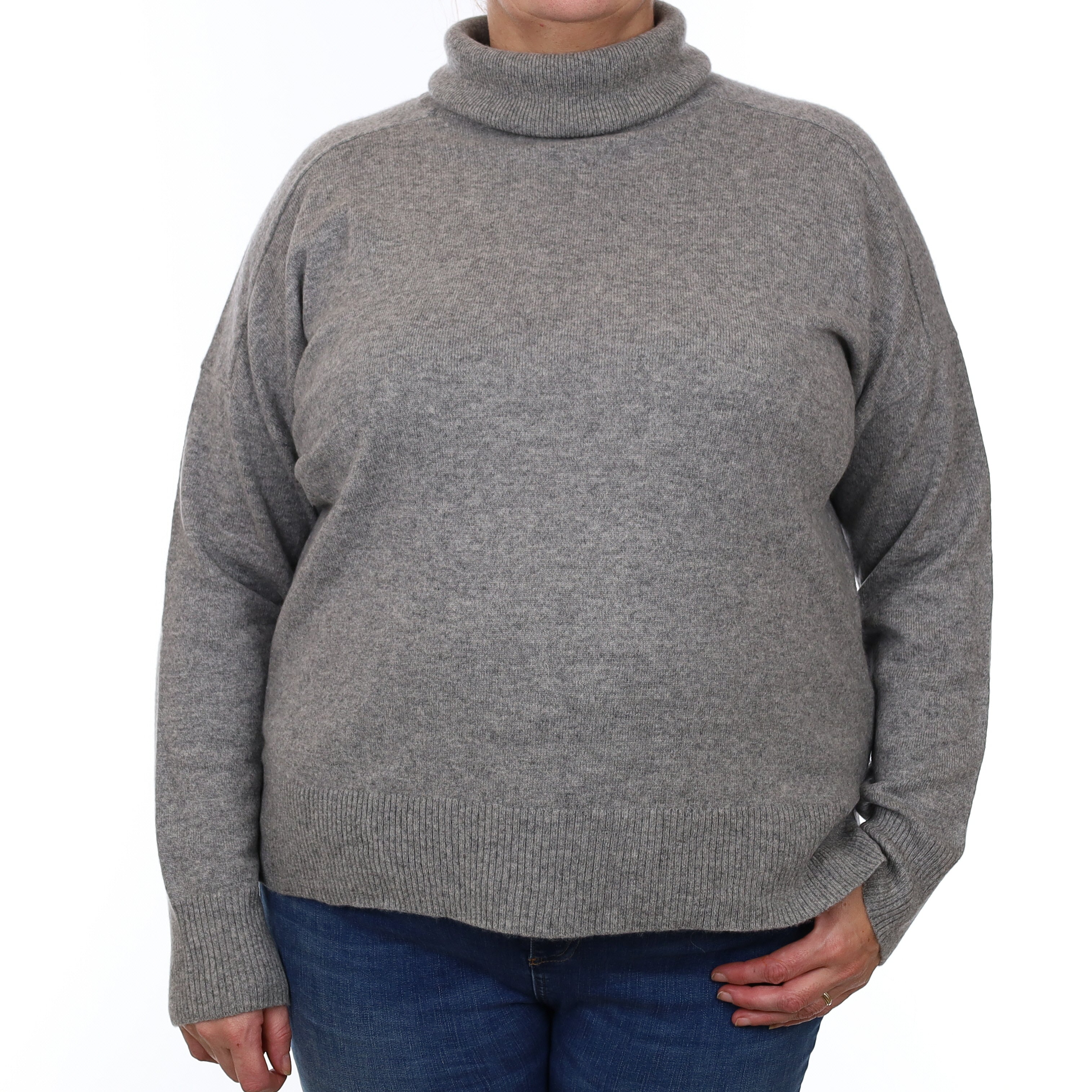 Whistles Ash Grey Cashmere Polo Neck Jumper Extra Large