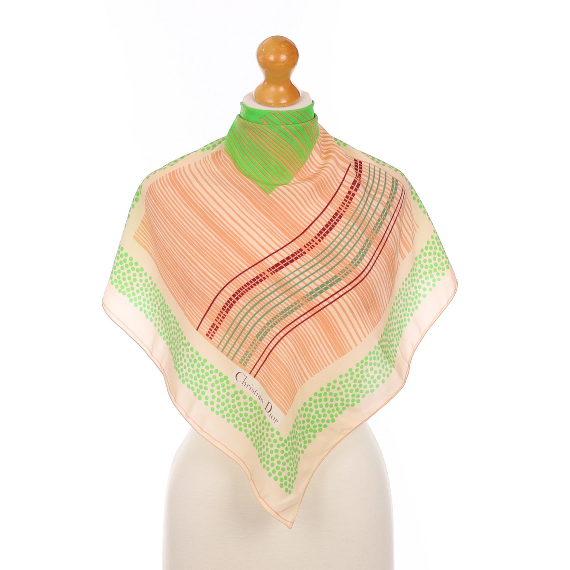 Christian Dior Designer Green and Pink Silk Scarf