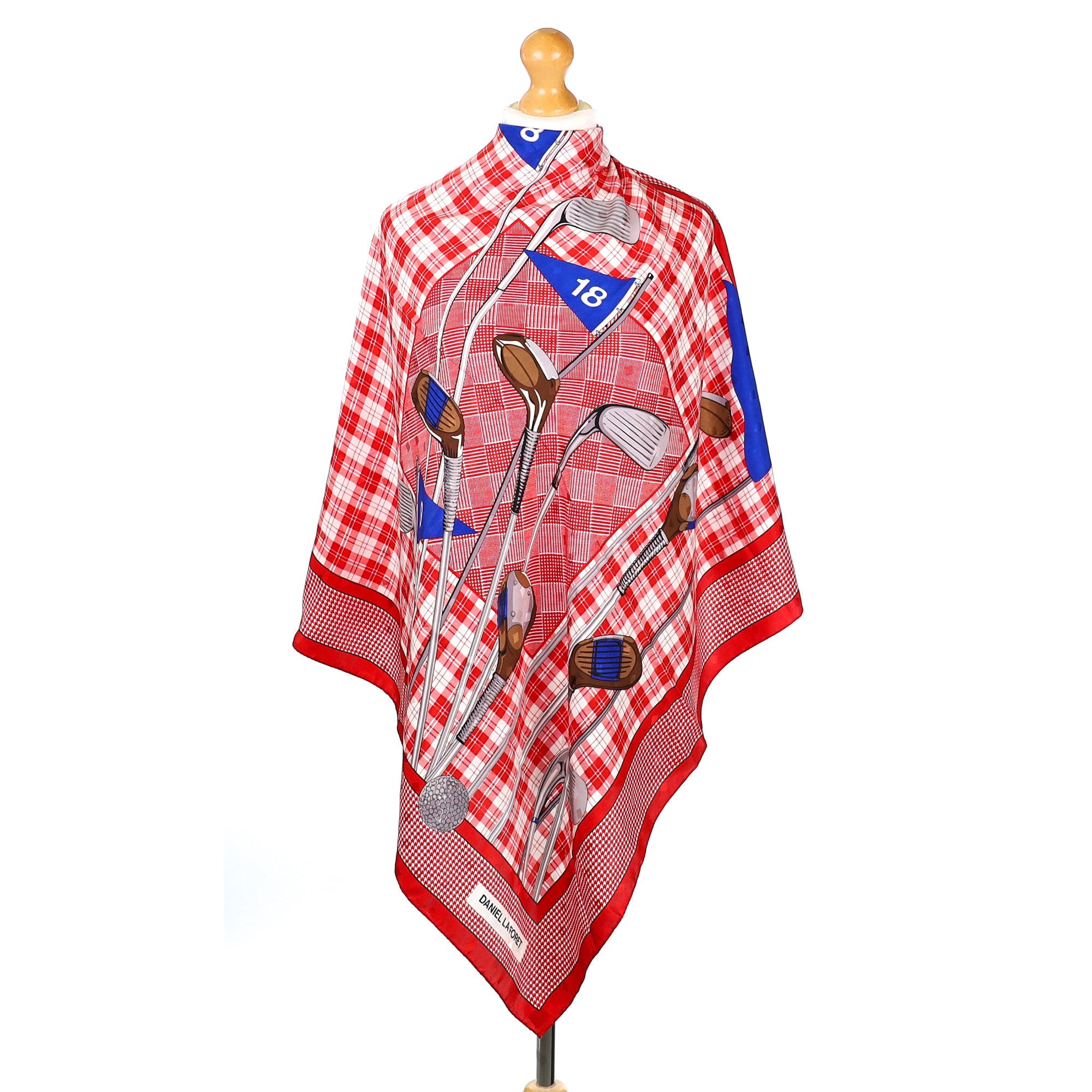 Immaculate Daniel La Foret Golf Themed Red and White Silk Scarf
