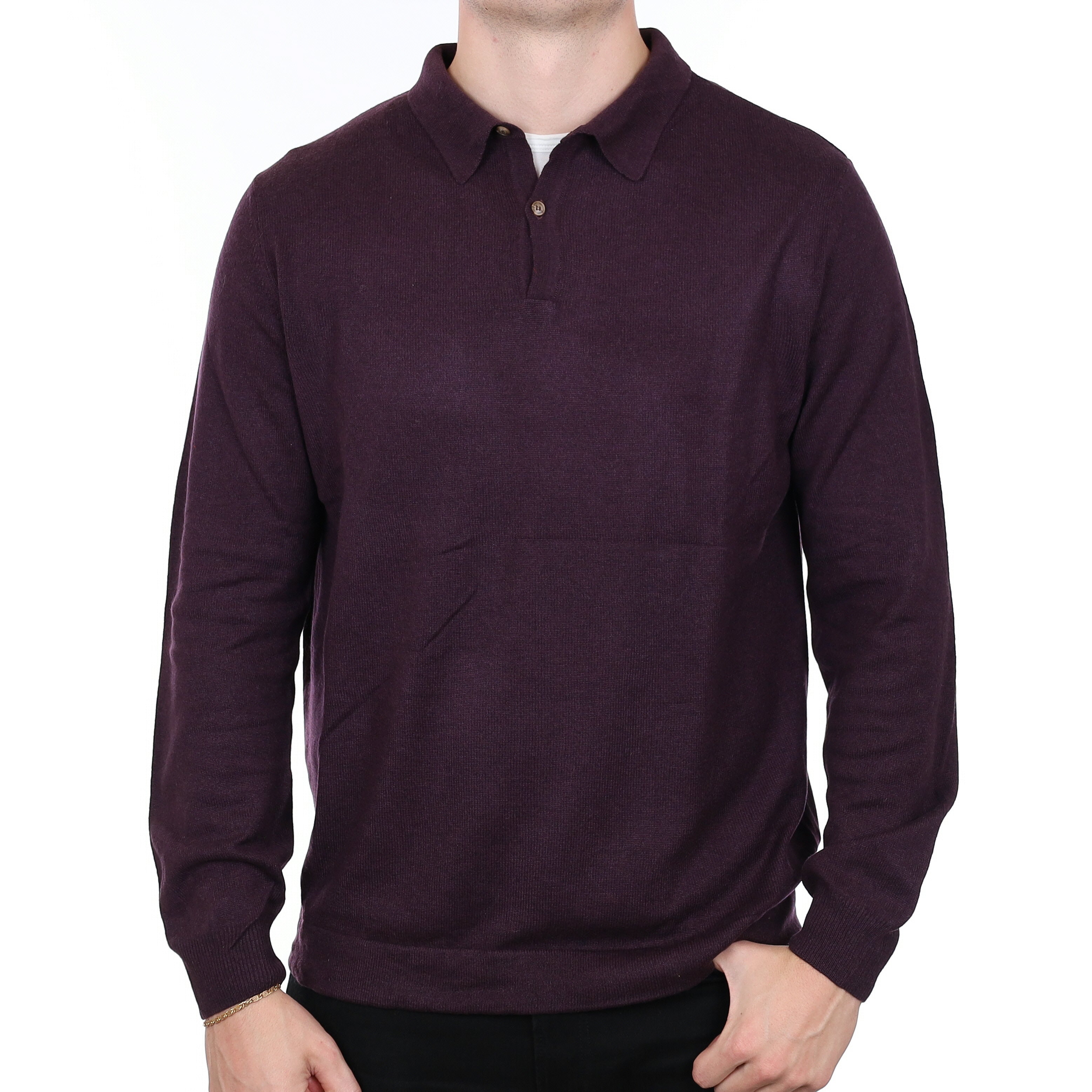 Men’s Aubergine Purple Cashmere 1/4 Button Jumper XL