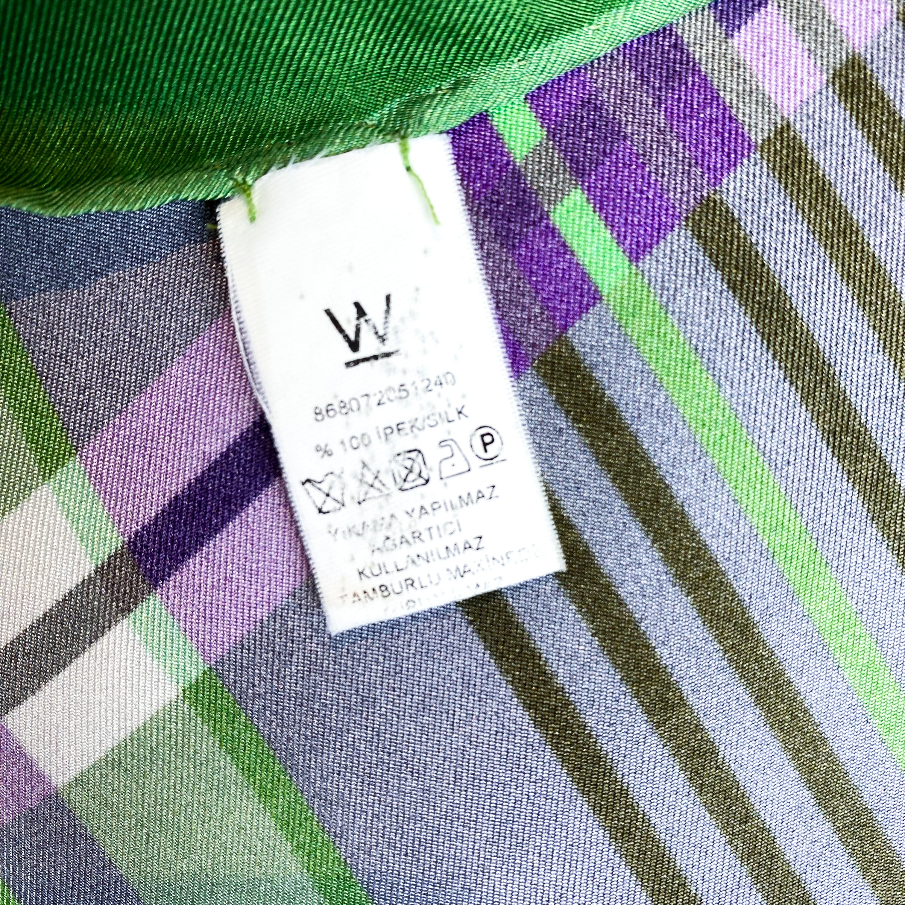 Green and Purple Check Vintage Silk Scarf