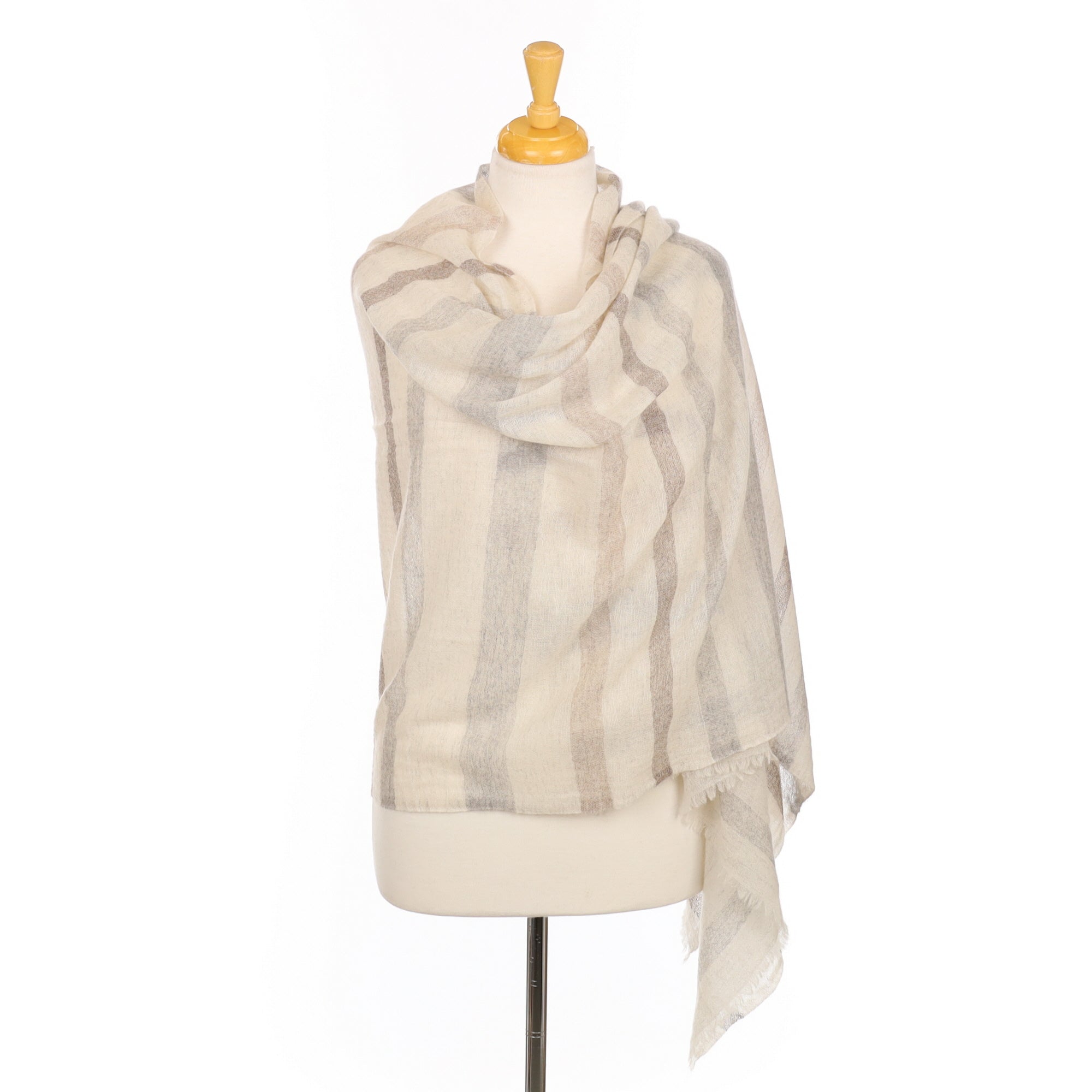 Alabaster and Fawn Stripe Lightweight Cashmere Wrap