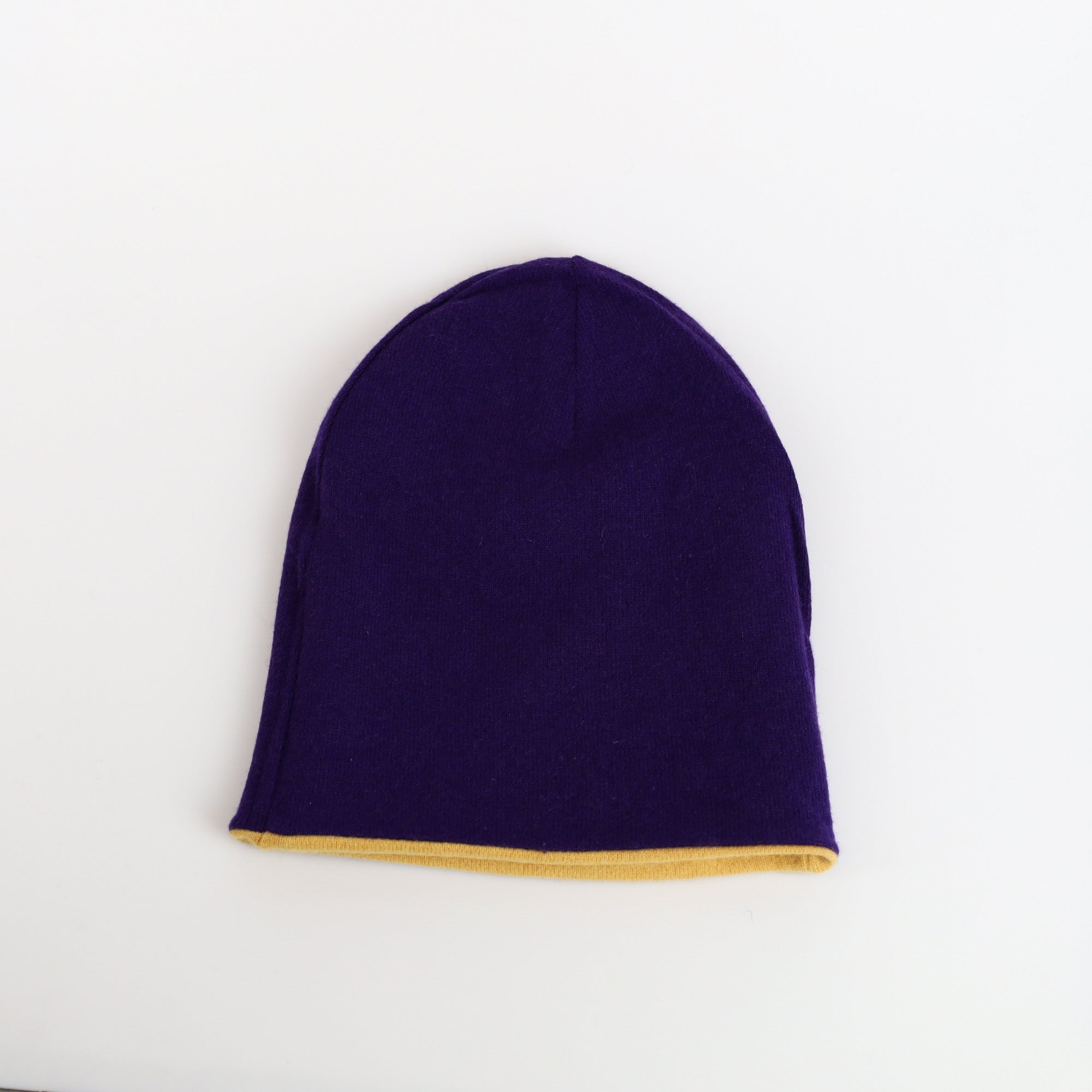 Men’s Aubergine Purple and Mustard Reversible Cashmere Beanie Hat