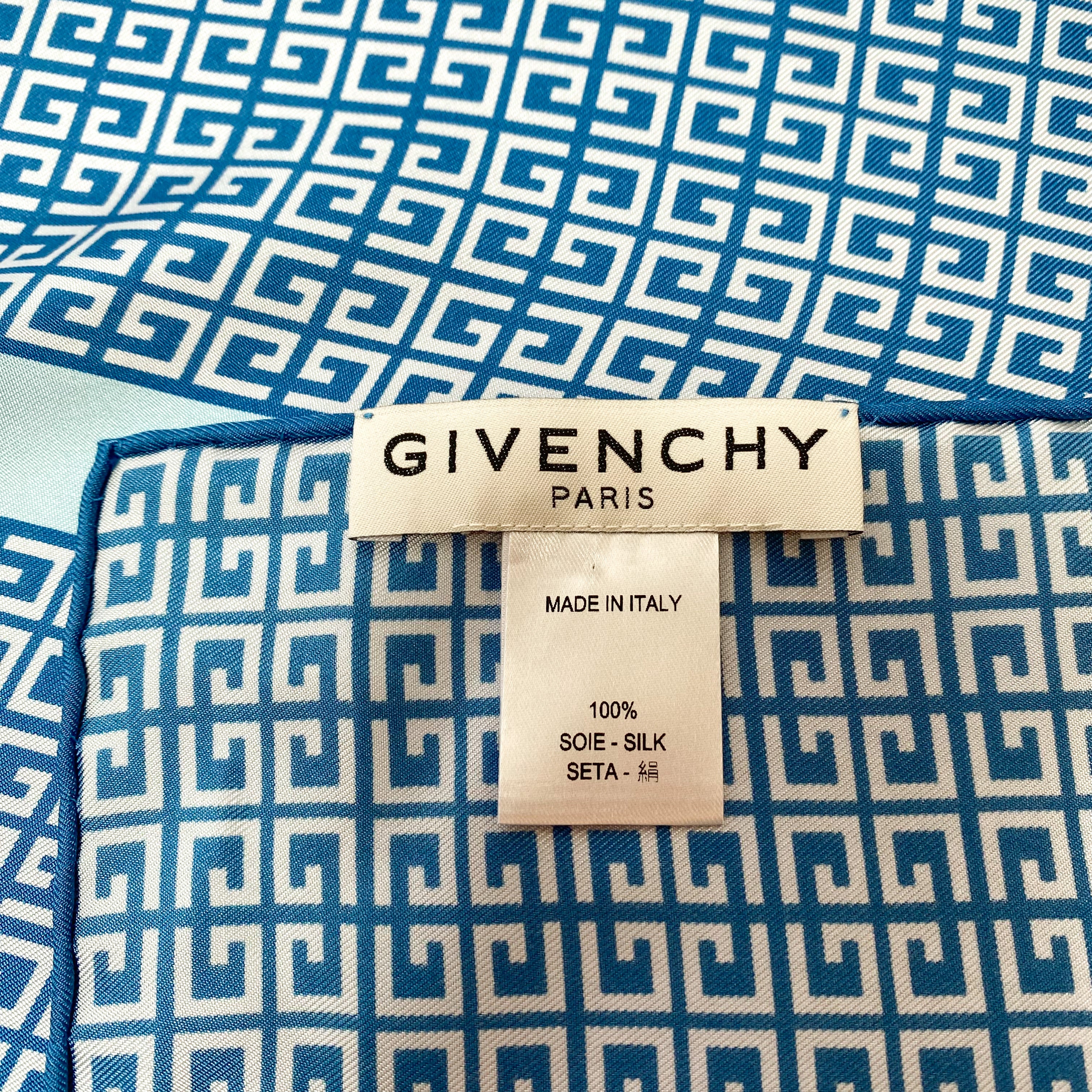 Blue Geometric Givenchy Designer Silk Scarf