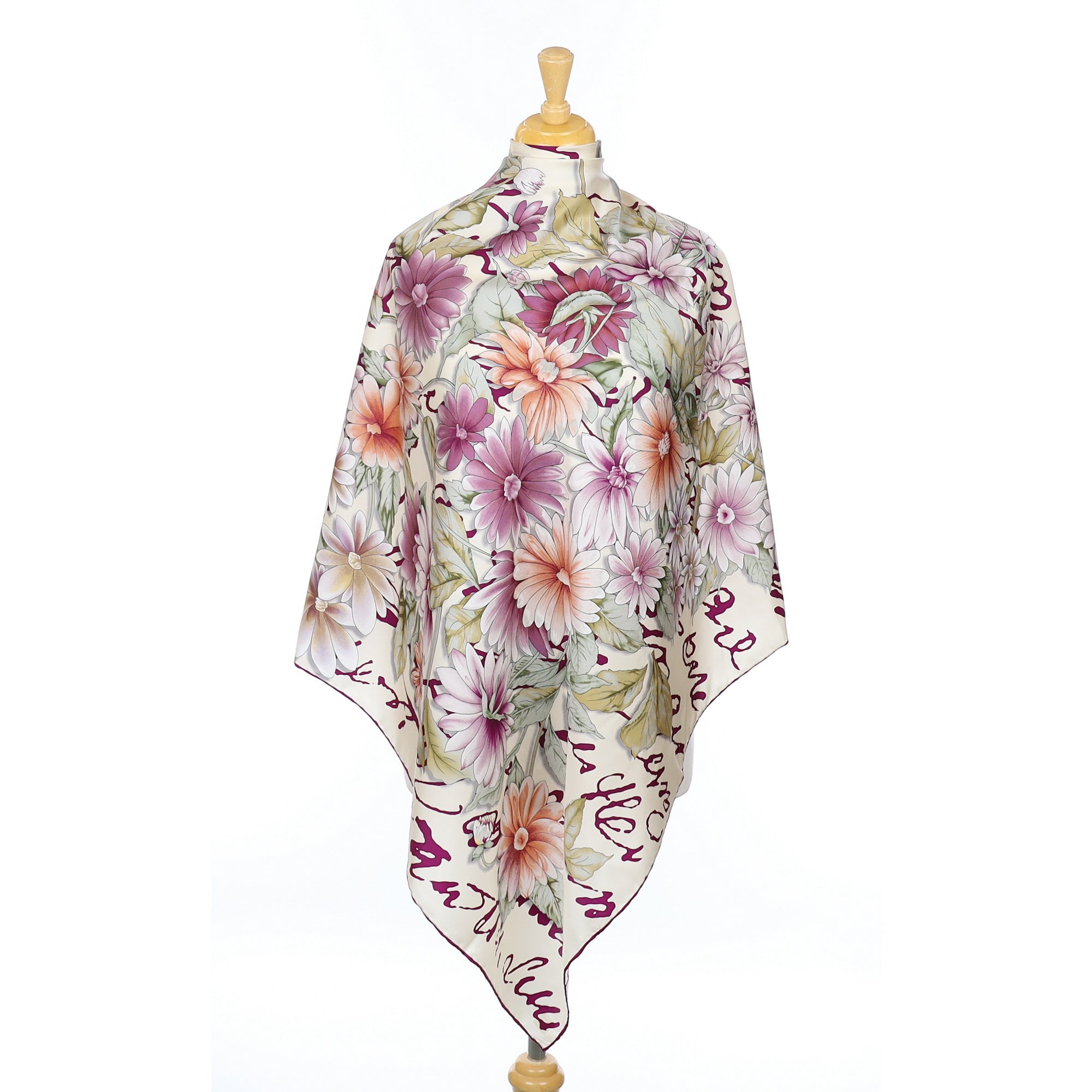 Purple and Orange Floral Silk Scarf