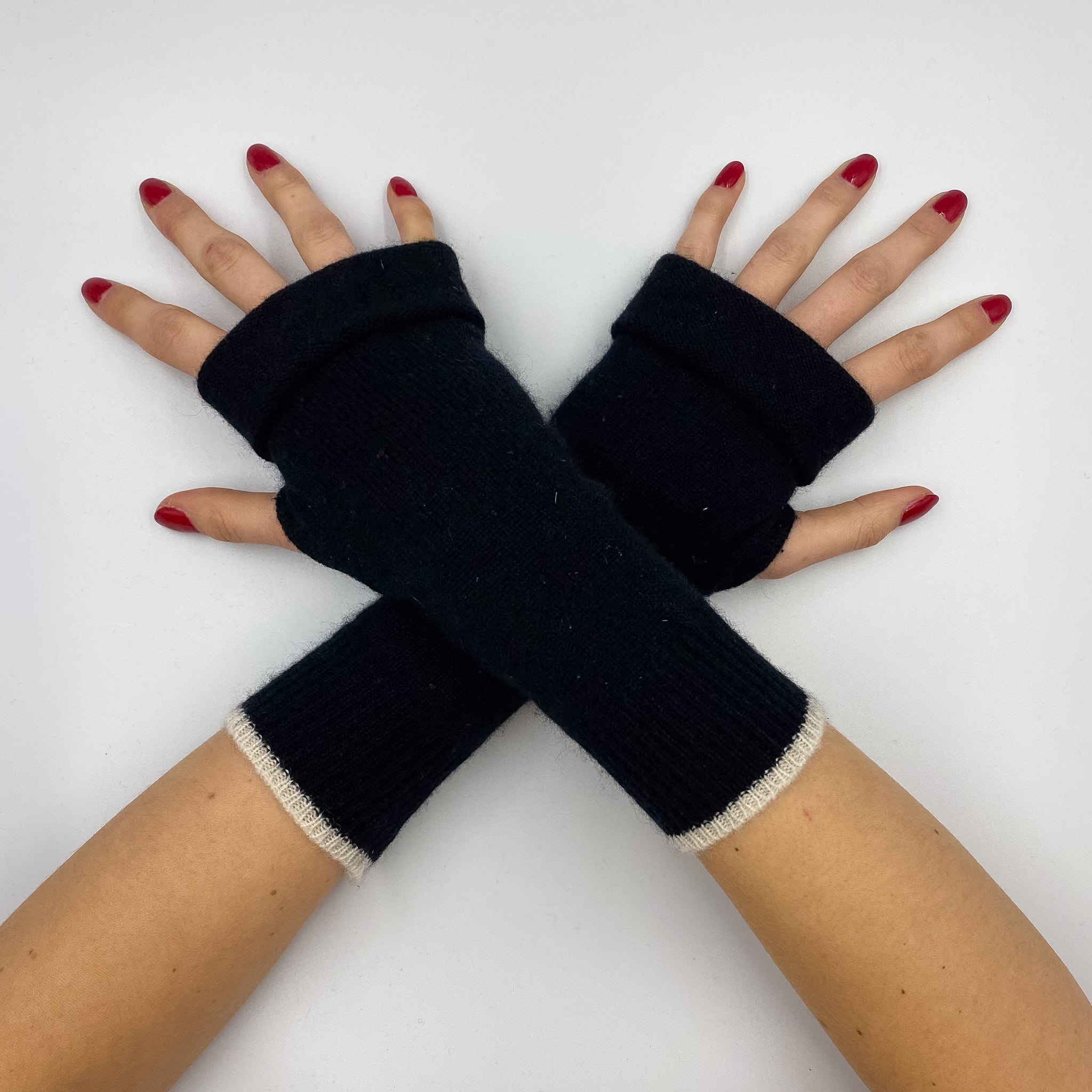 Black with Ivory Cuff Fingerless Gloves