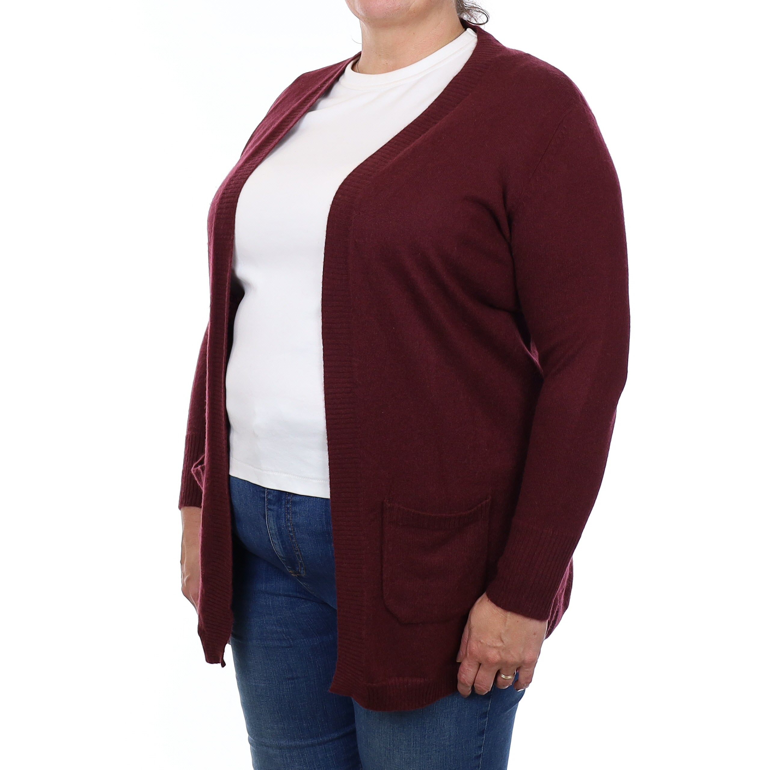 Mulberry Purple Cashmere Longline Edge to Edge Cardigan with Pockets Extra Large