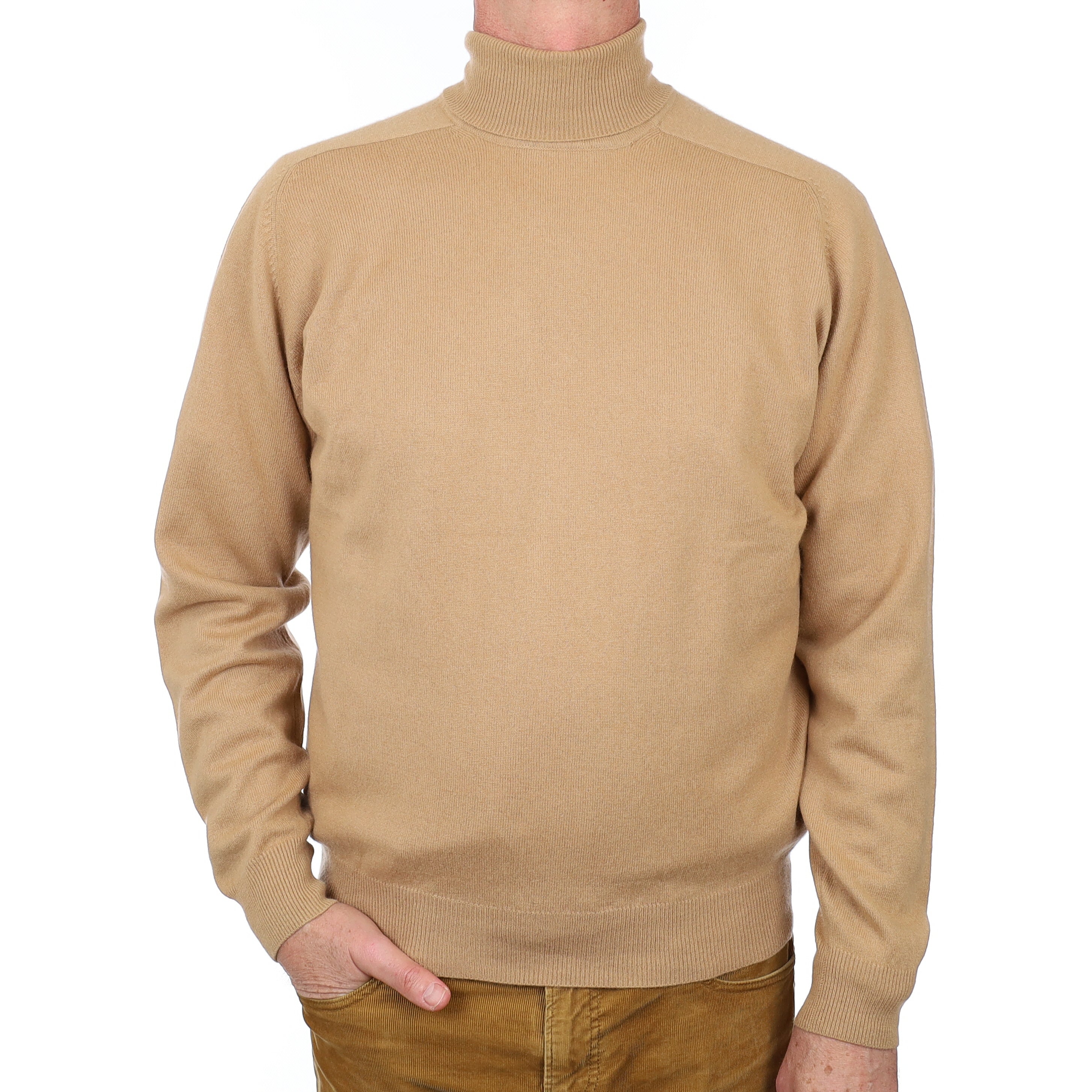 Men’s Caramel Brown Cashmere Polo Neck Jumper Extra Large