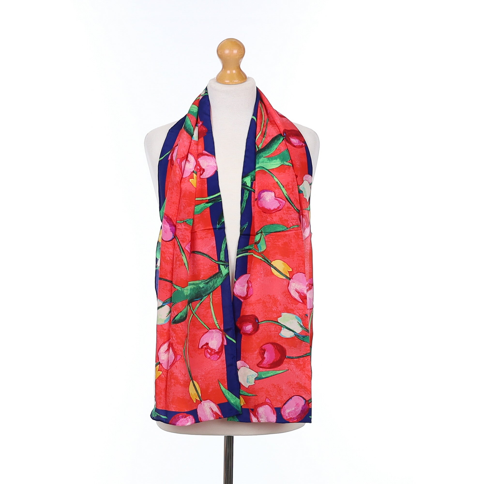 Red Tulip Design Silk Scarf