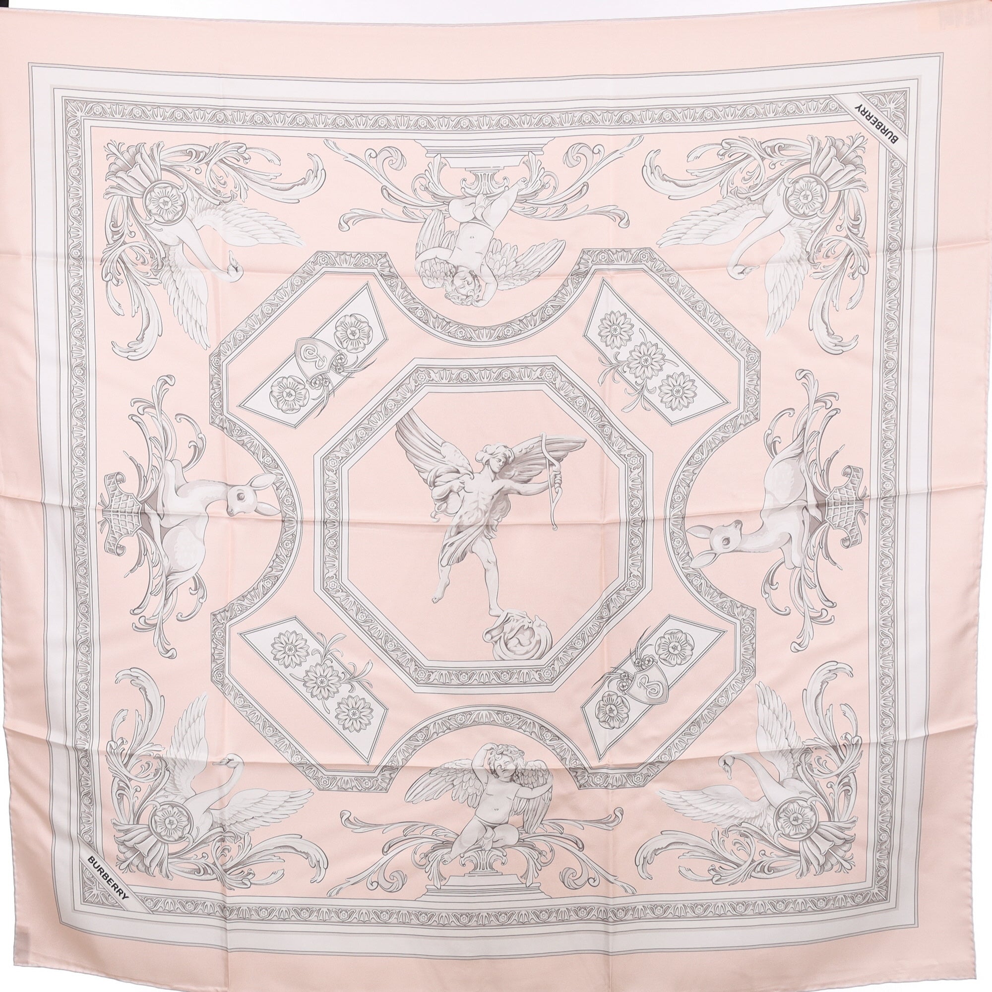 Brand New Burberry Pink and White Silk Scarf