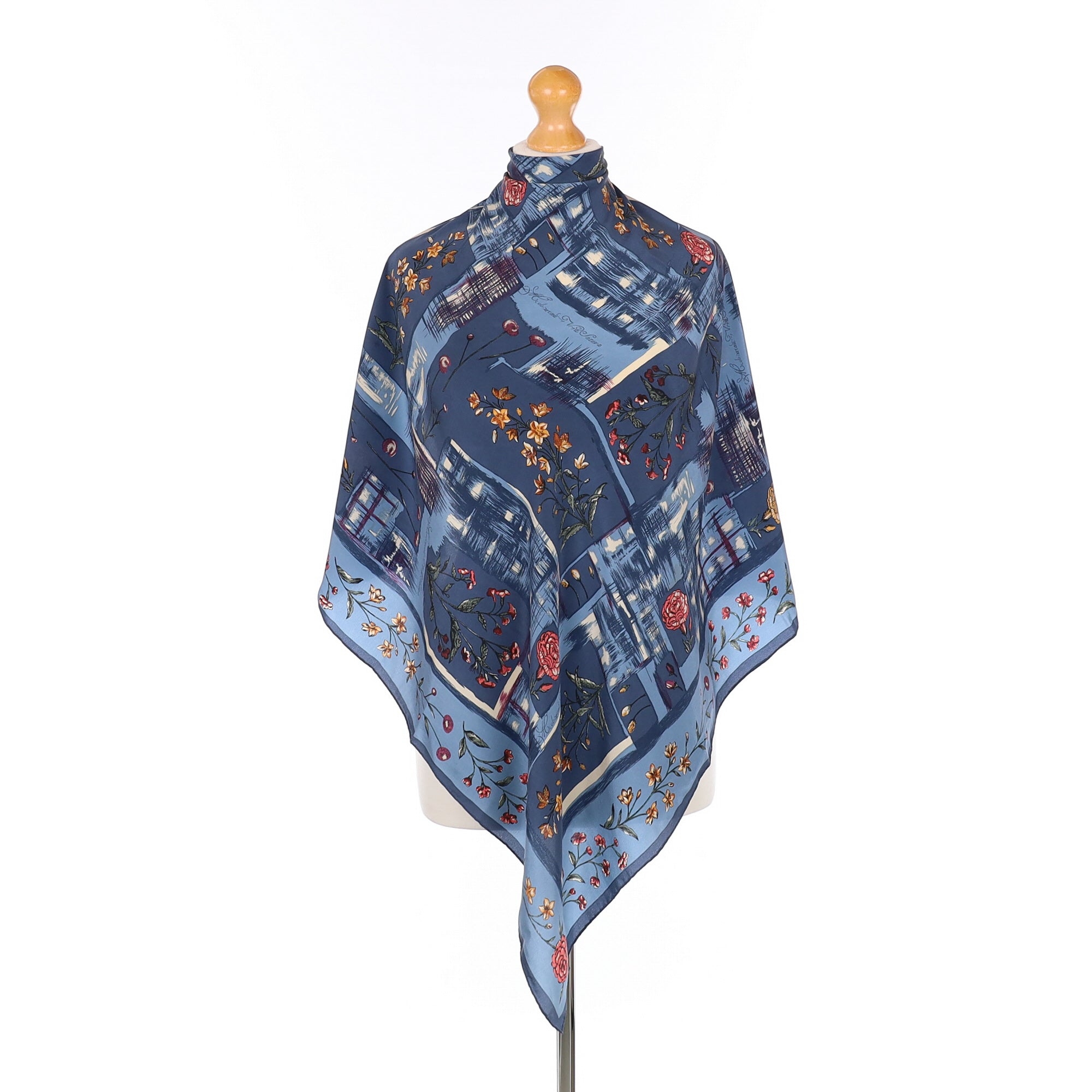 Jane Shilton Blue Floral Vintage Silk Scarf