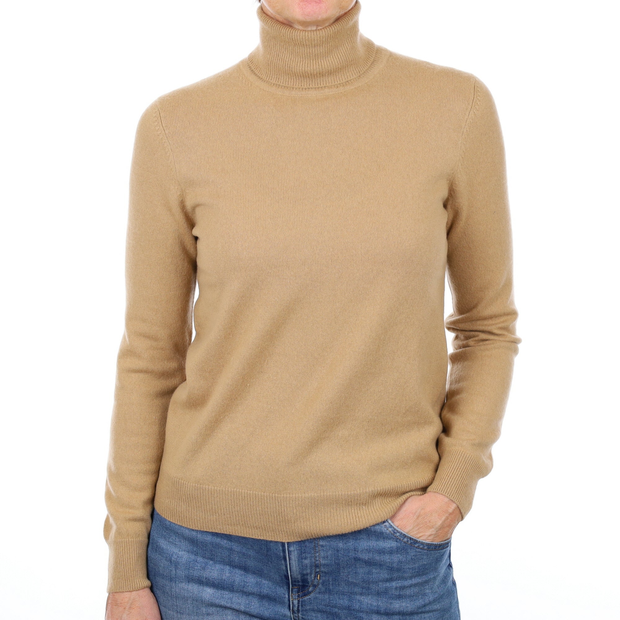 Repeat Camel Brown Cashmere Polo Neck Jumper Small