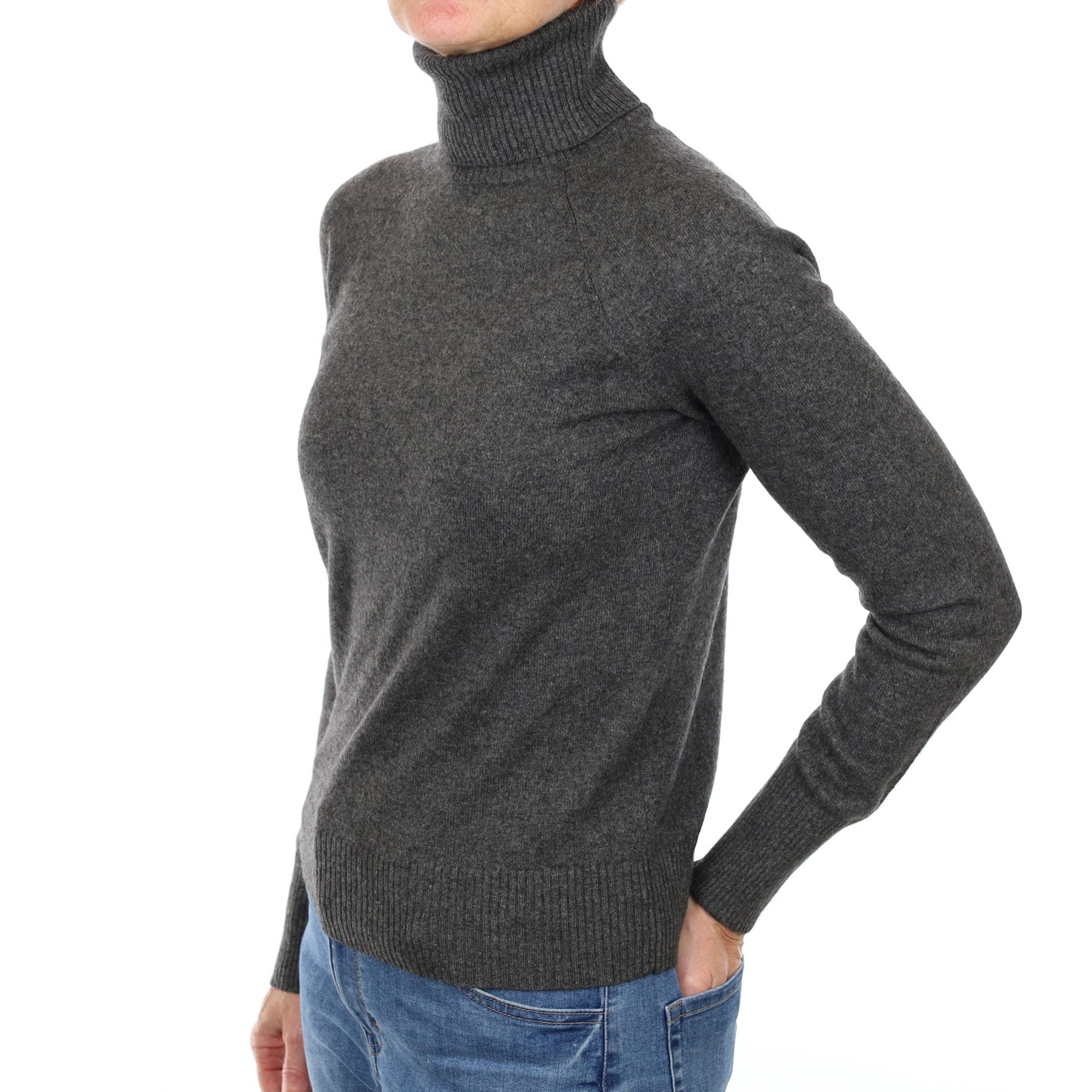 Slate Grey Cashmere Polo Neck Jumper Small